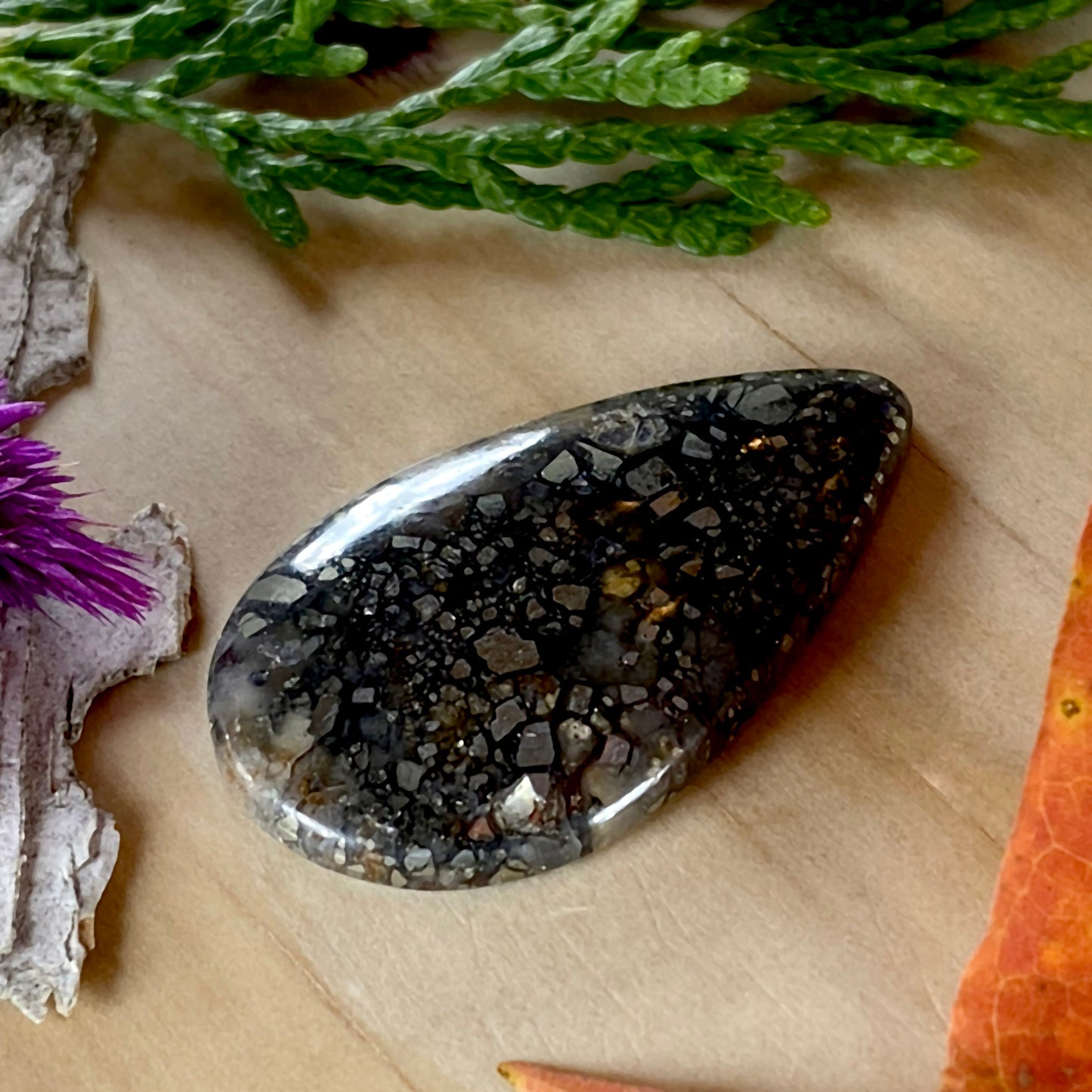 Pyrite Agate Cabochon Front View II - Stone Treasures by the Lake