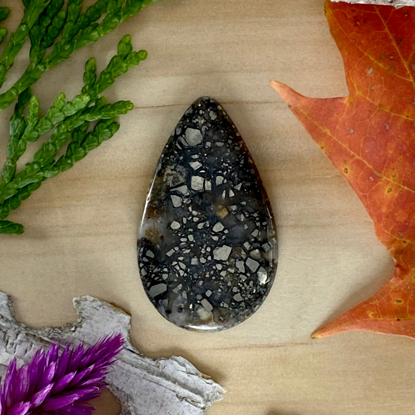Pyrite Agate Cabochon Front View - Stone Treasures by the Lake