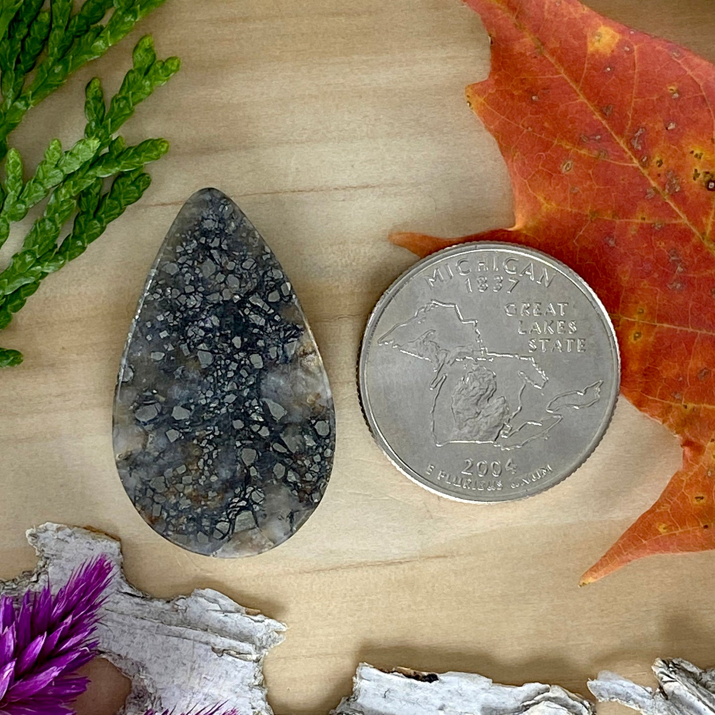 Pyrite Agate Cabochon Back View - Stone Treasures by the Lake
