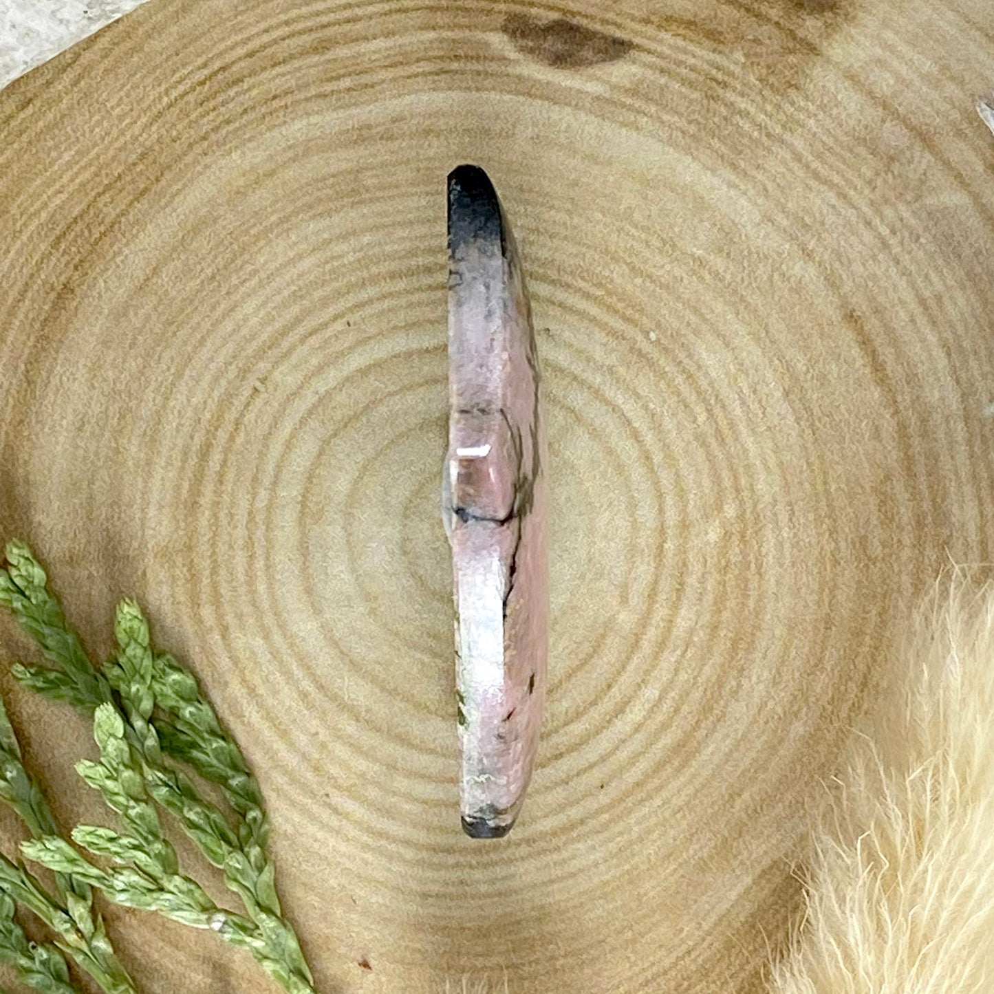 Rhodonite Cabochon Side View - Stone Treasures by the Lake
