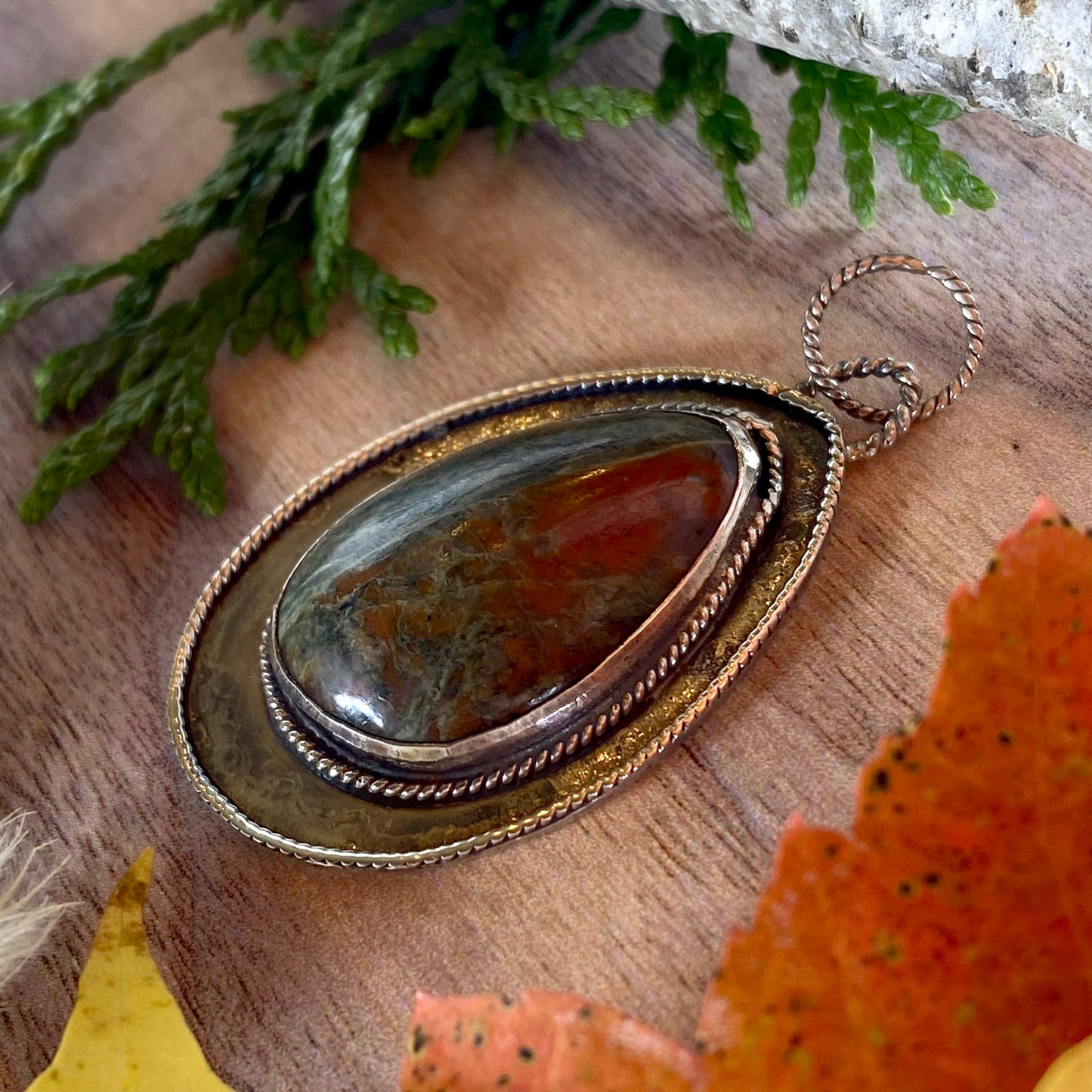 Unakite Pendant Front View III - Stone Treasures by the Lake