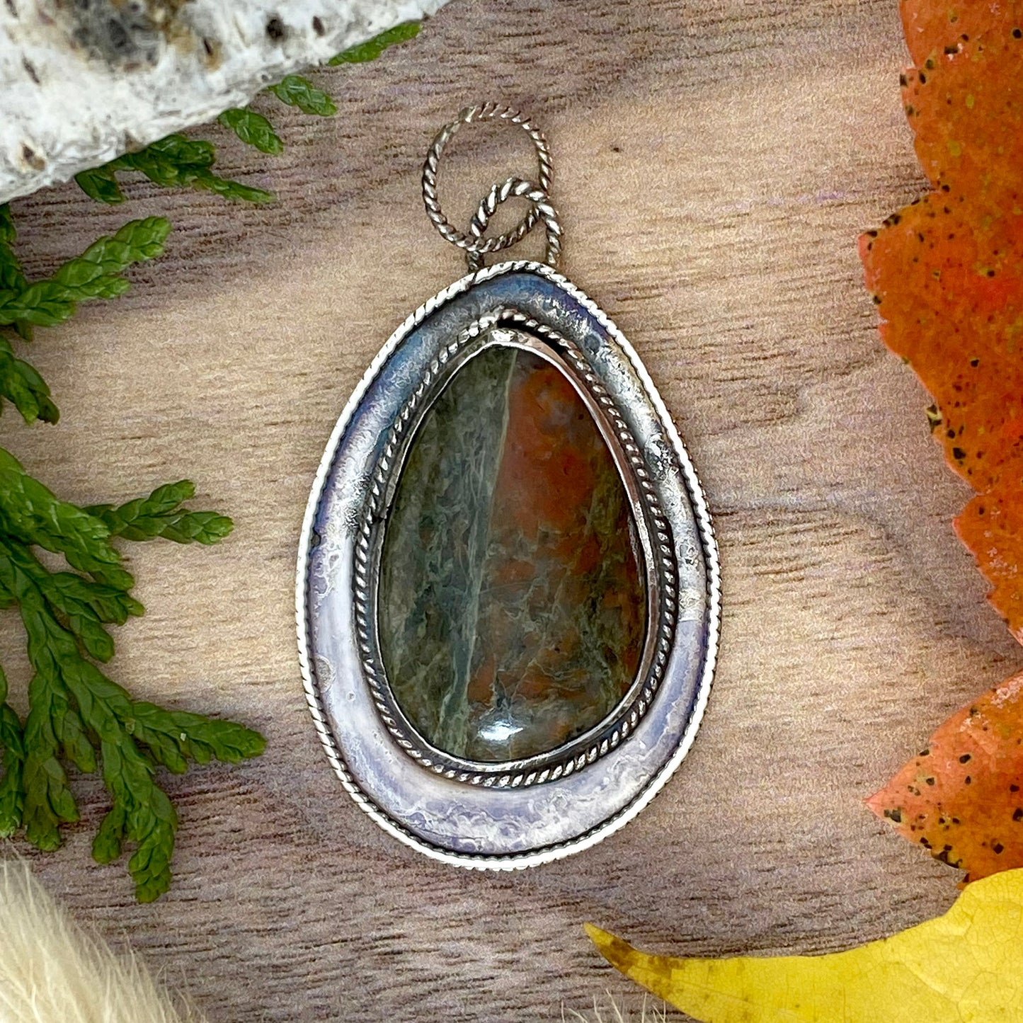 Unakite Pendant Front View - Stone Treasures by the Lake