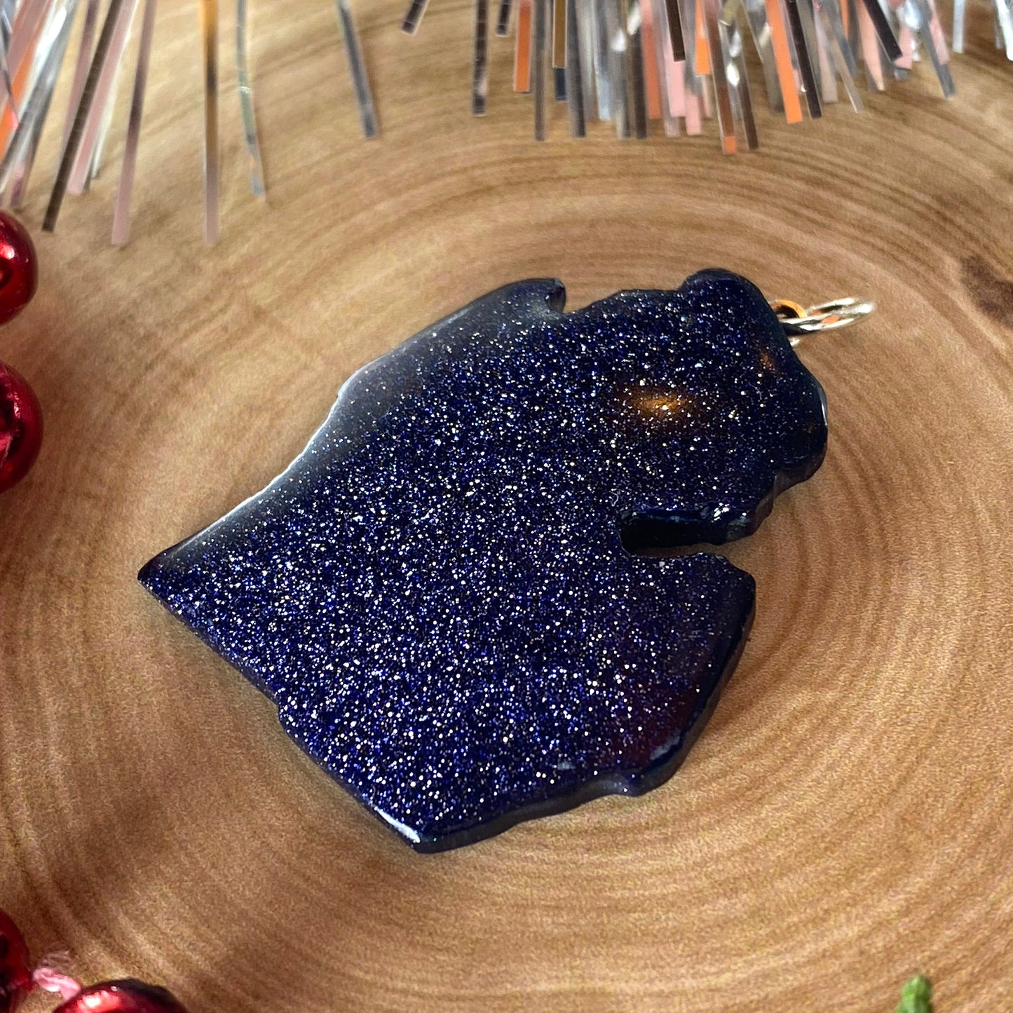 Michigan Shaped Goldstone Pendant Front View III - Stone Treasures by the Lake