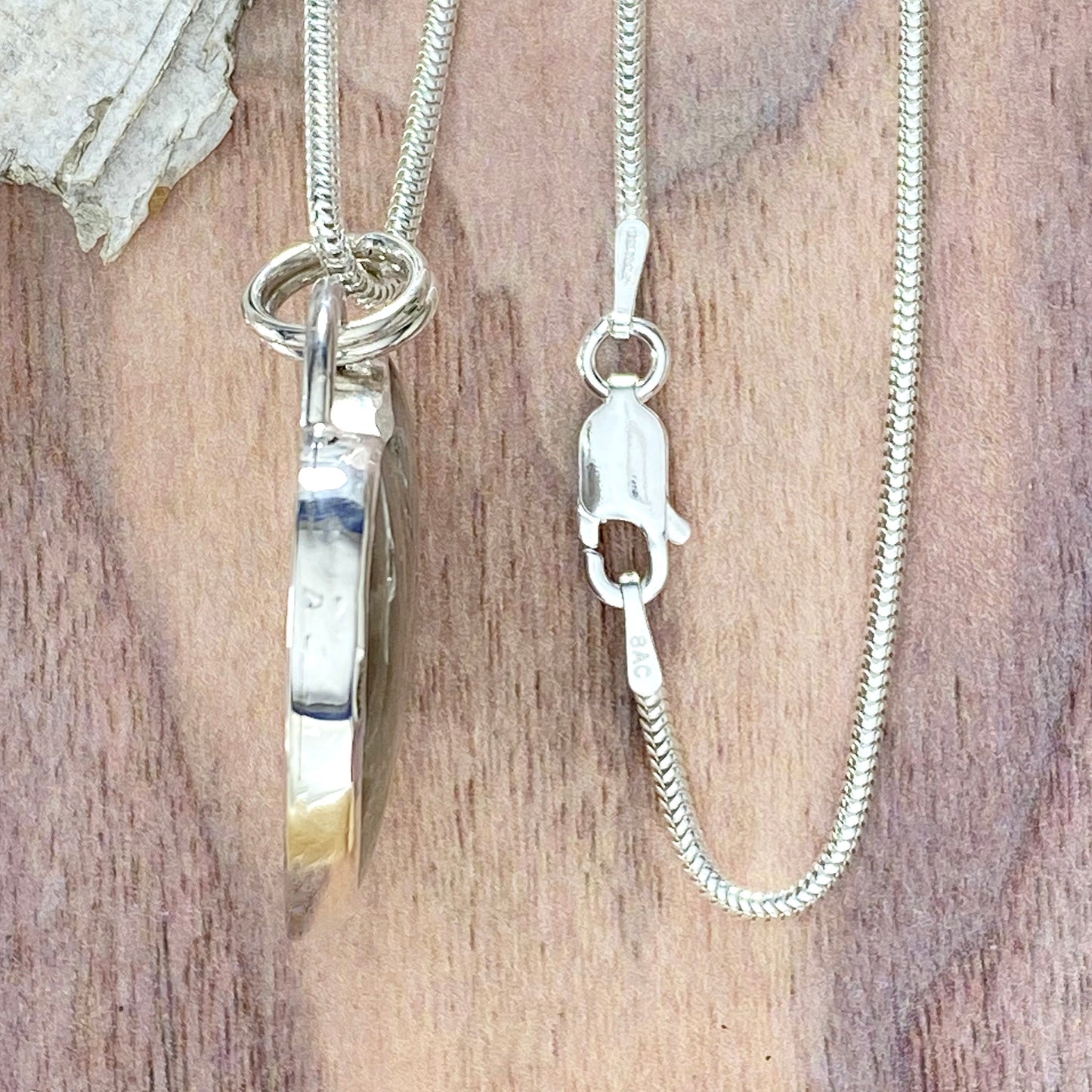 Petoskey Stone Heart Pendant Necklace Side View - Stone Treasures by the Lake