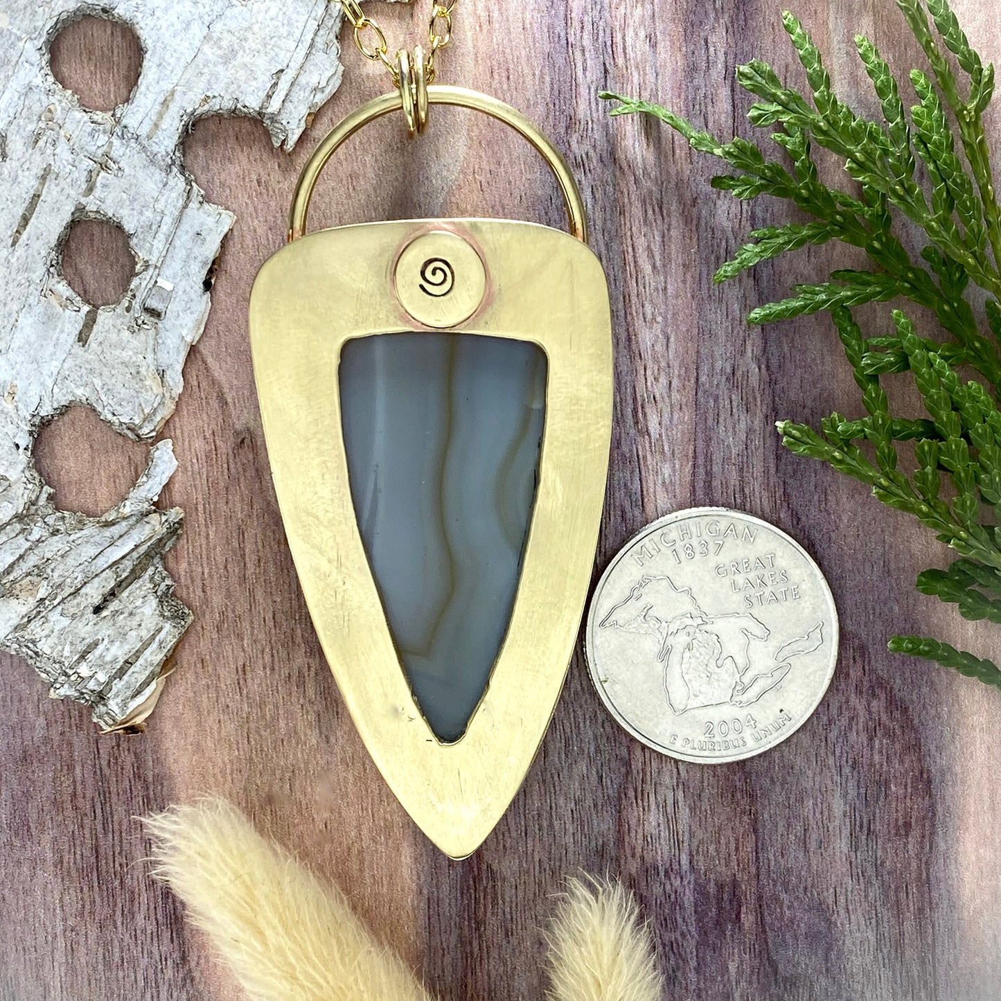 Yellow Skin Agate Pendant Necklace Back View - Stone Treasures by the Lake