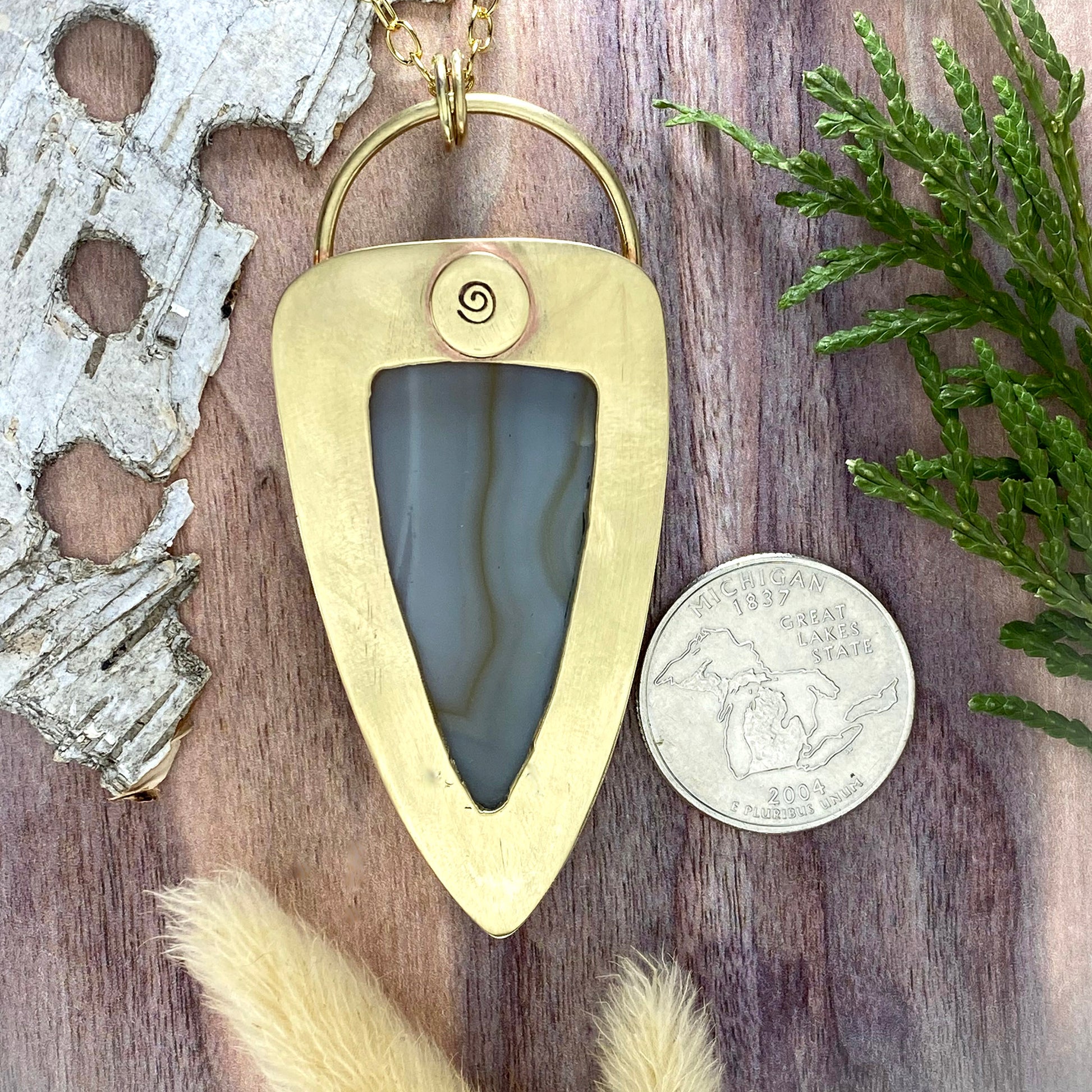 Yellow Skin Agate Pendant Necklace Back View - Stone Treasures by the Lake