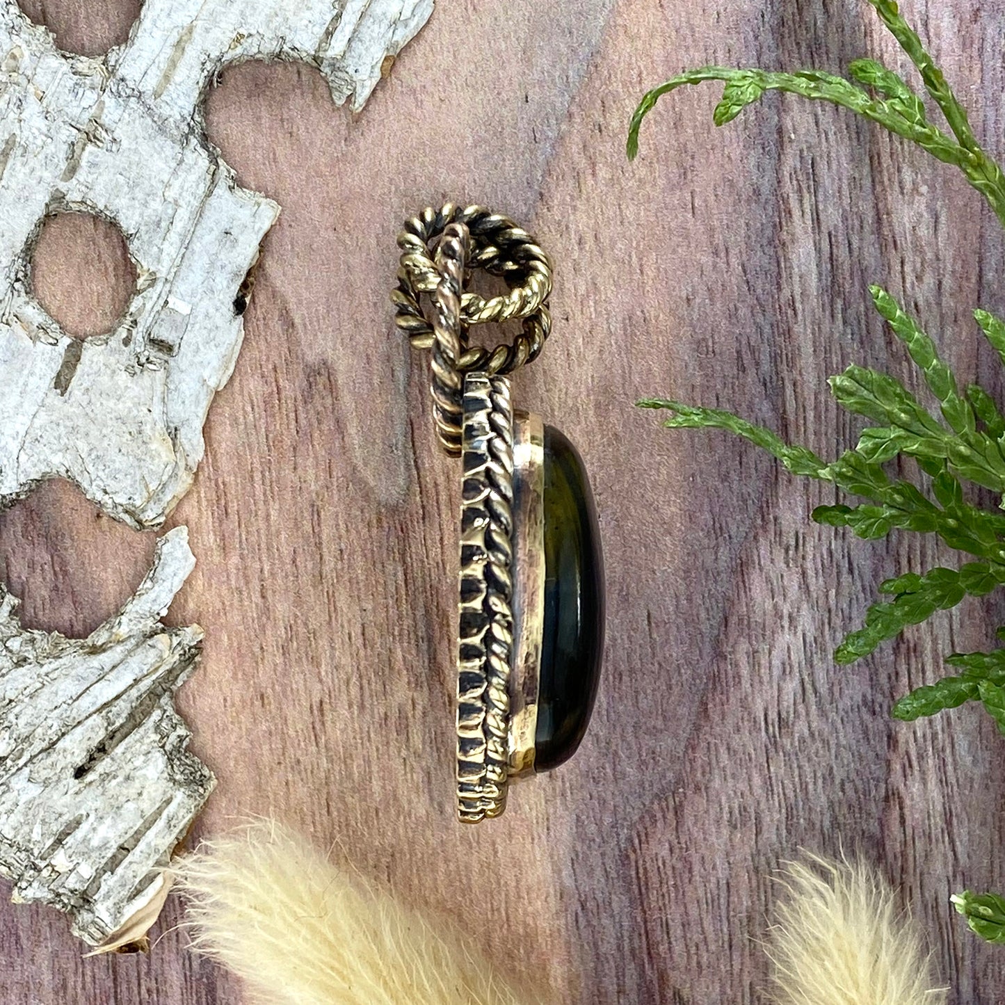 Variegated Blue Tiger Eye Pendant Side View - Stone Treasures by the Lake