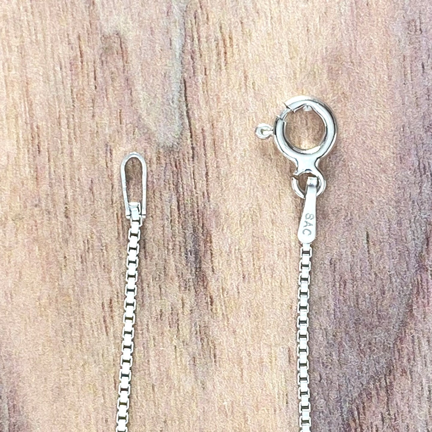 Rhodium Plated Silver Box Chain Front View - Stone Treasures by the Lake
