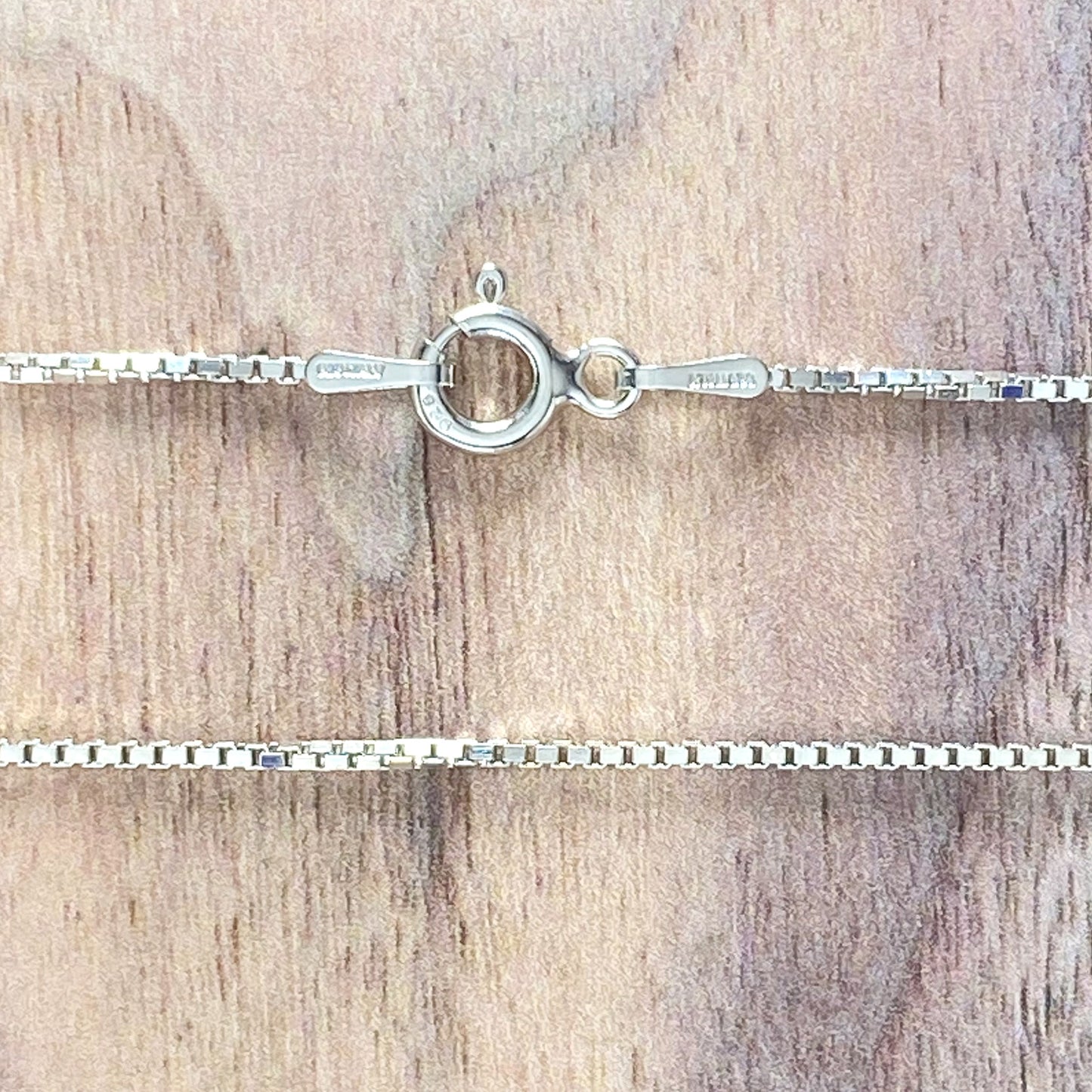 Rhodium Plated Silver Box Chain Front View II - Stone Treasures by the Lake