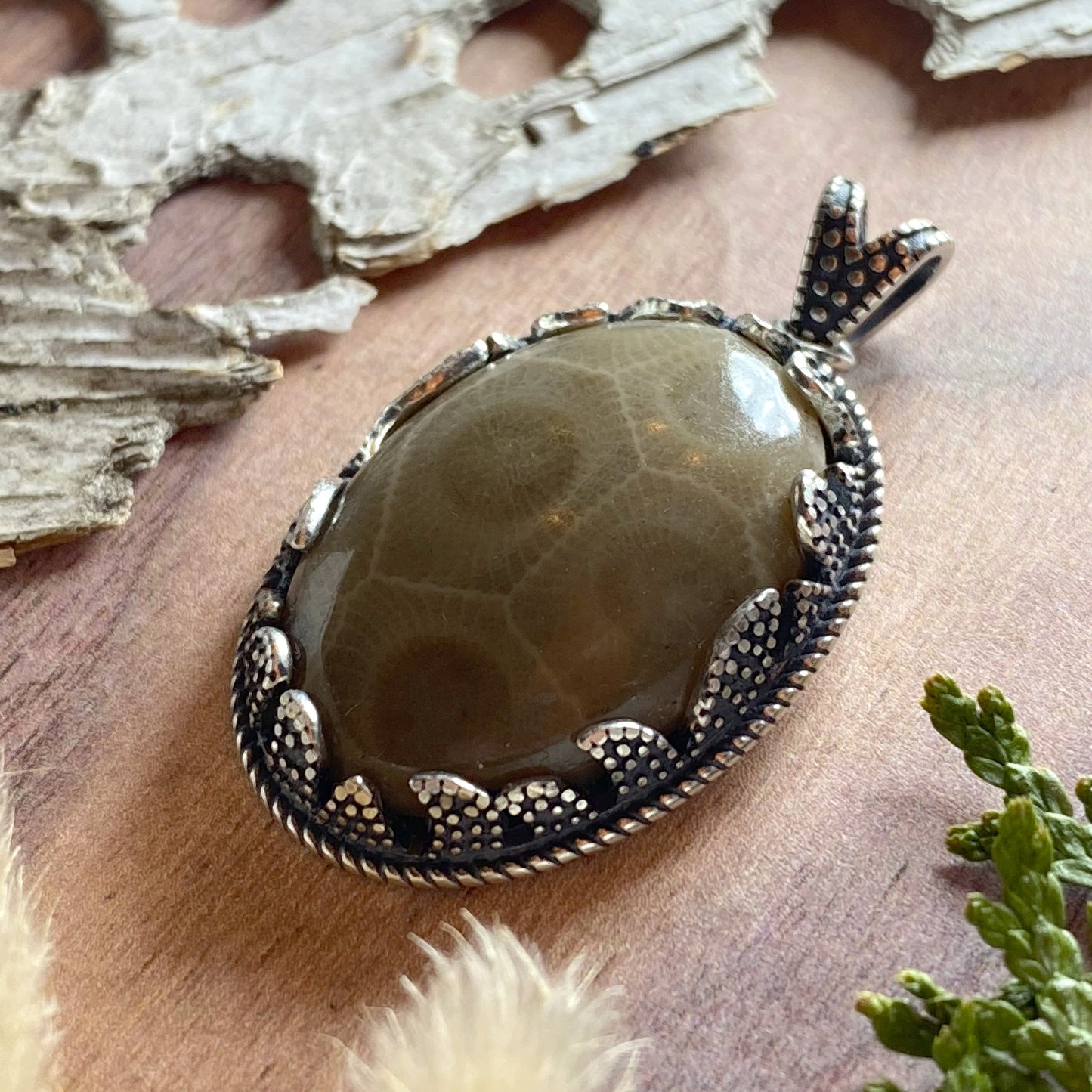 Petoskey Stone Pendant Front View III - Stone Treasures by the Lake