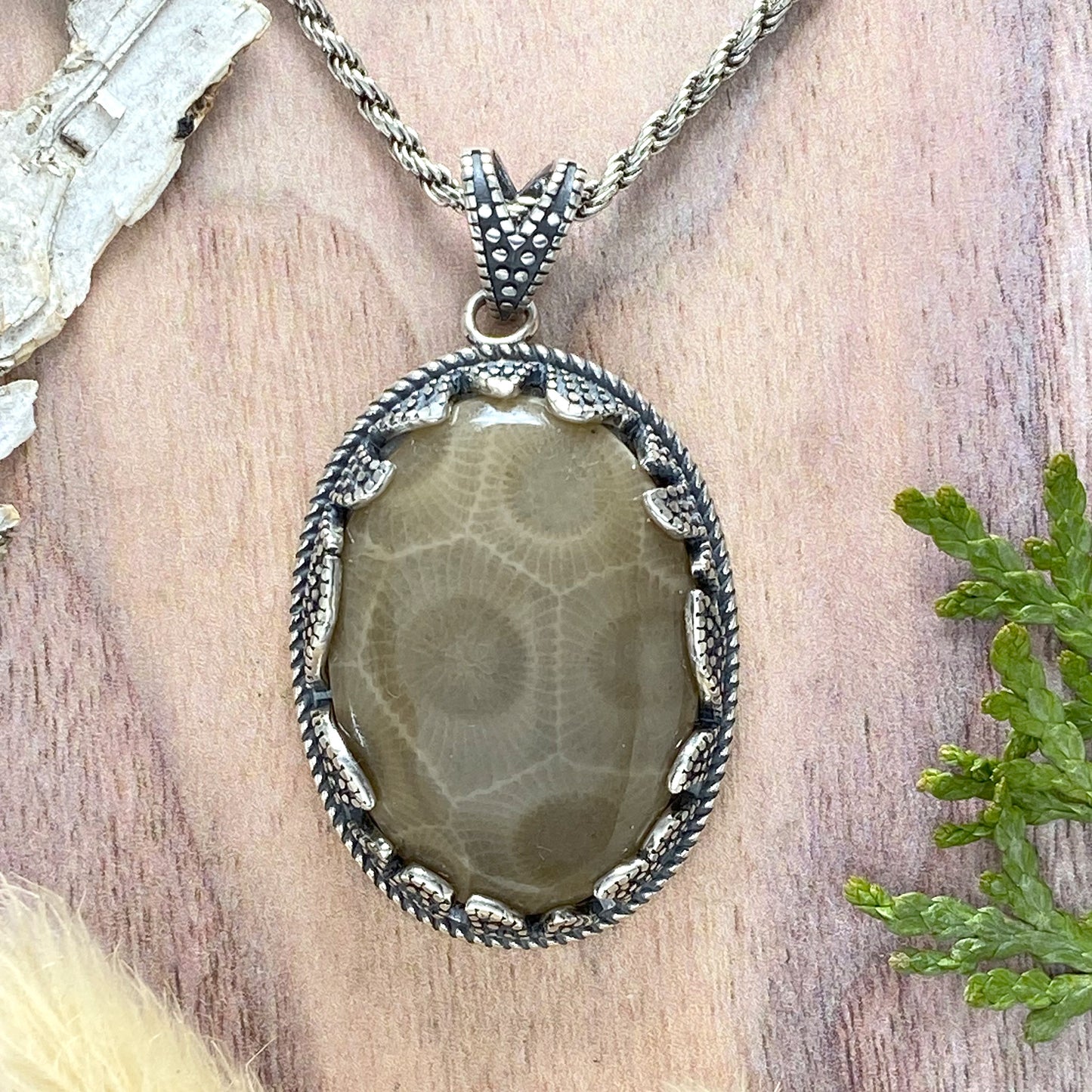 Petoskey Stone Pendant Front View IV - Stone Treasures by the Lake
