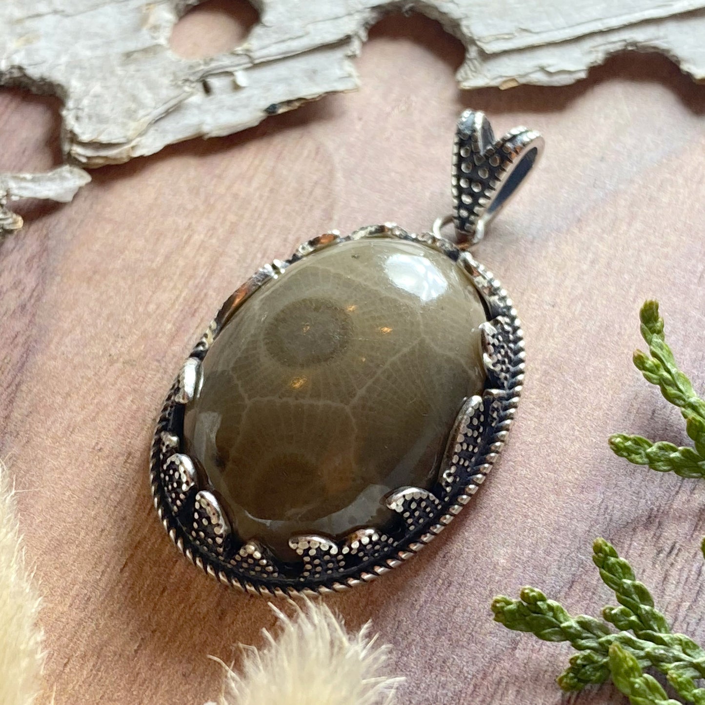 Petoskey Stone Pendant Front View III - Stone Treasures by the Lake