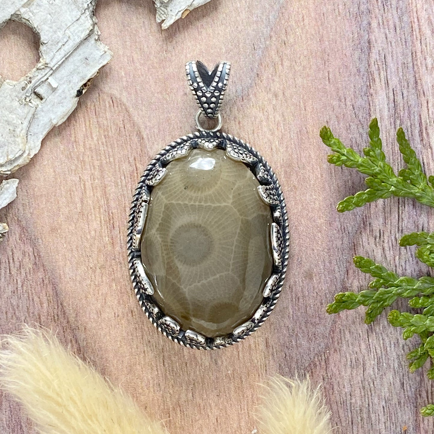 Petoskey Stone Pendant Front View - Stone Treasures by the Lake