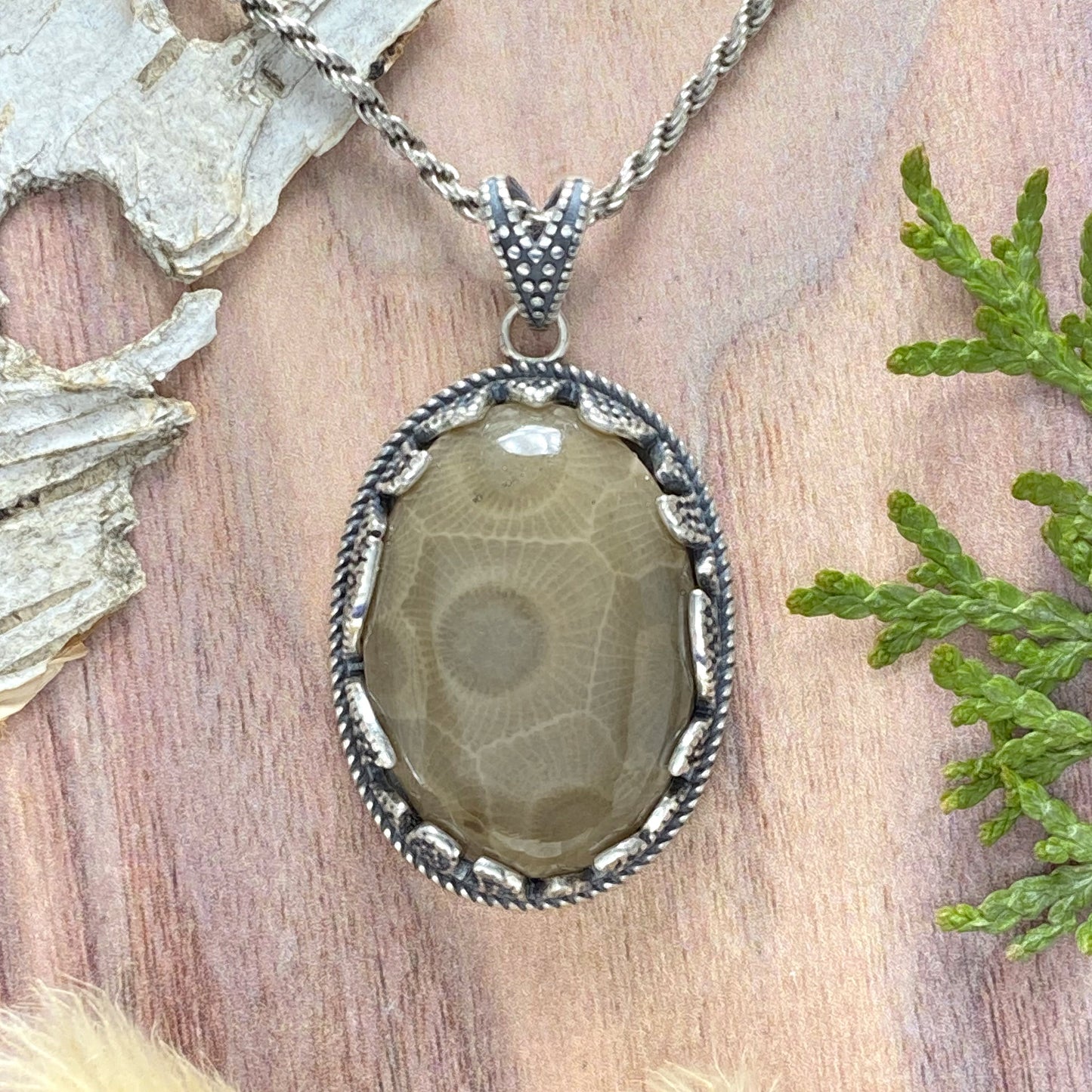 Petoskey Stone Pendant Front View IV - Stone Treasures by the Lake