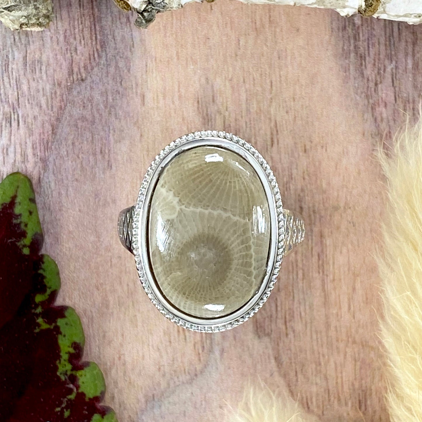 Petoskey Stone Ring Front View V - Stone Treasures by the Lake