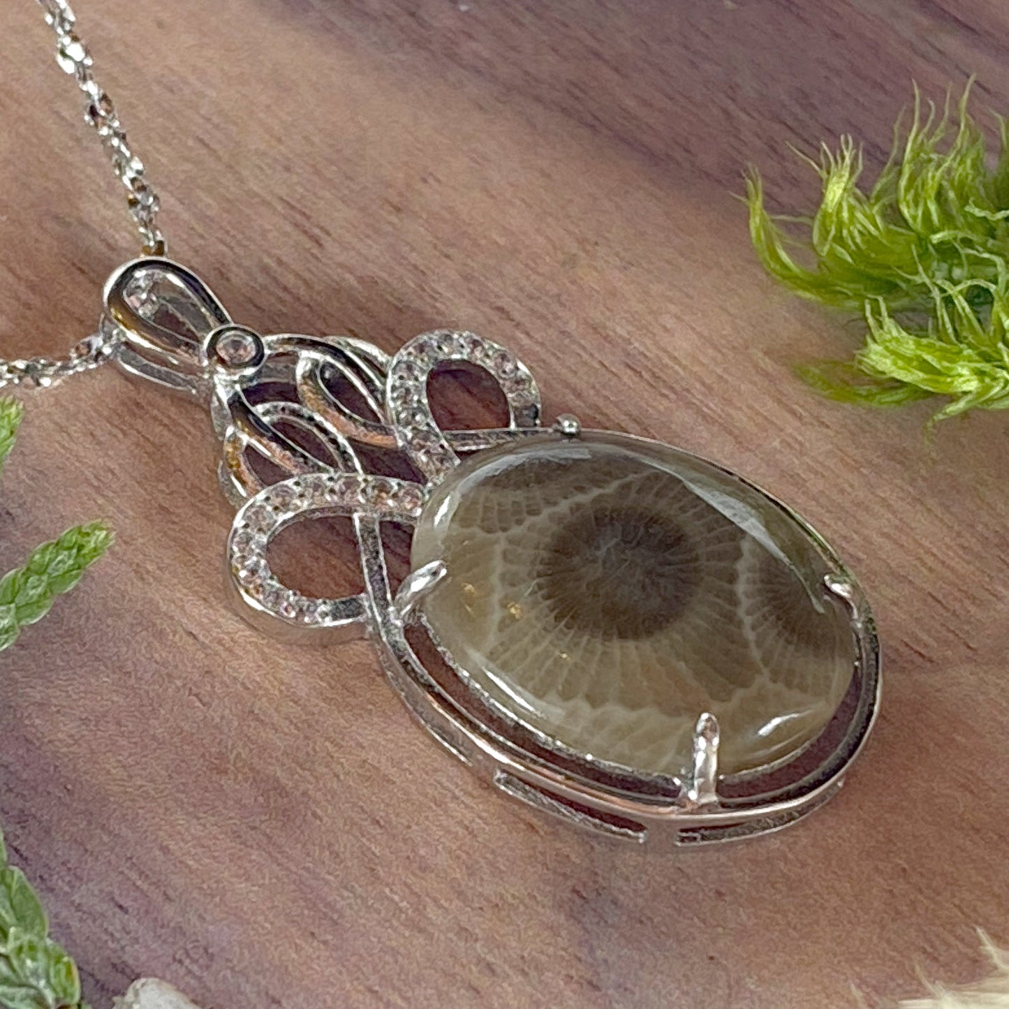 Petoskey Stone Pendant Necklace Front View III - Stone Treasures by the Lake