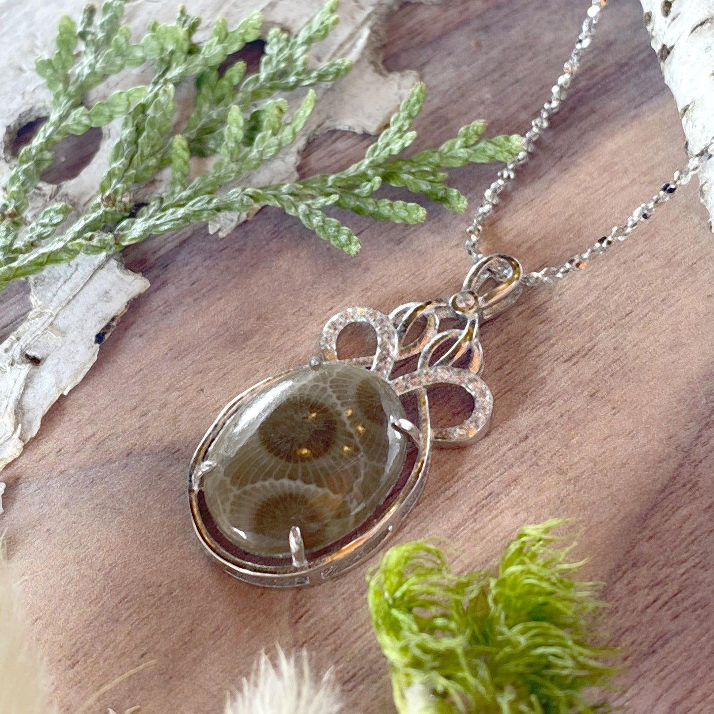 Petoskey Stone Pendant Necklace Front View II - Stone Treasures by the Lake