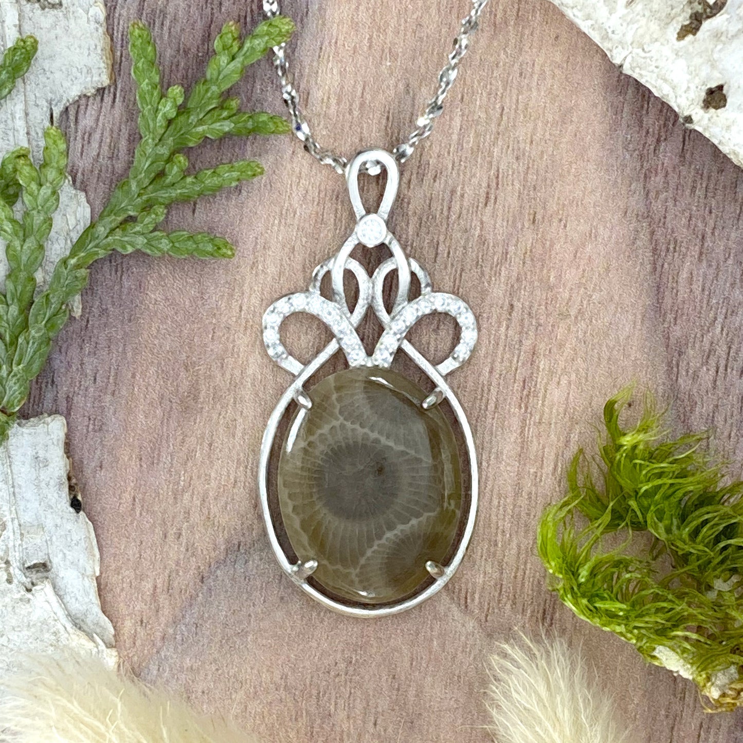 Petoskey Stone Pendant Necklace Front View - Stone Treasures by the Lake