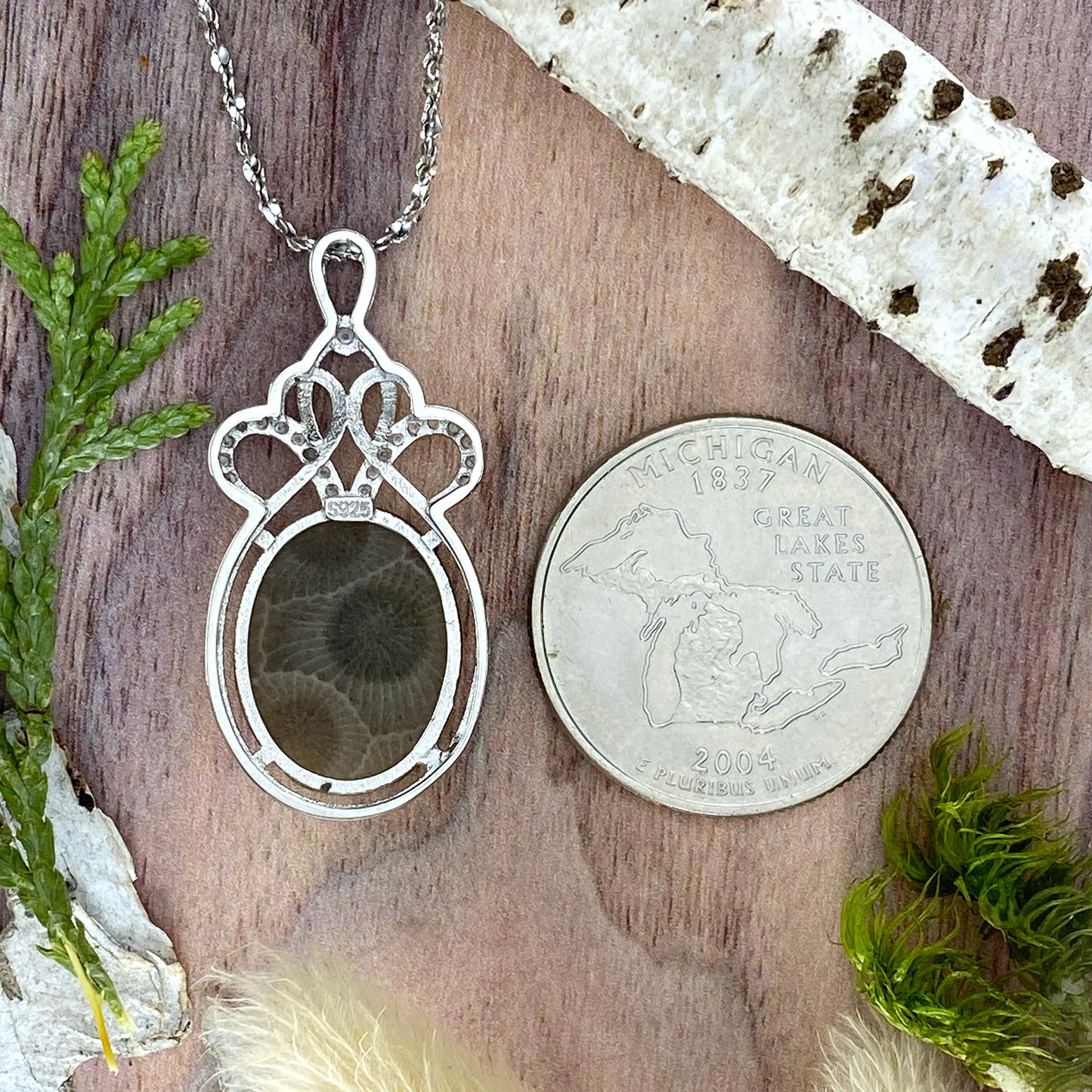 Petoskey Stone Pendant Necklace Back View - Stone Treasures by the Lake