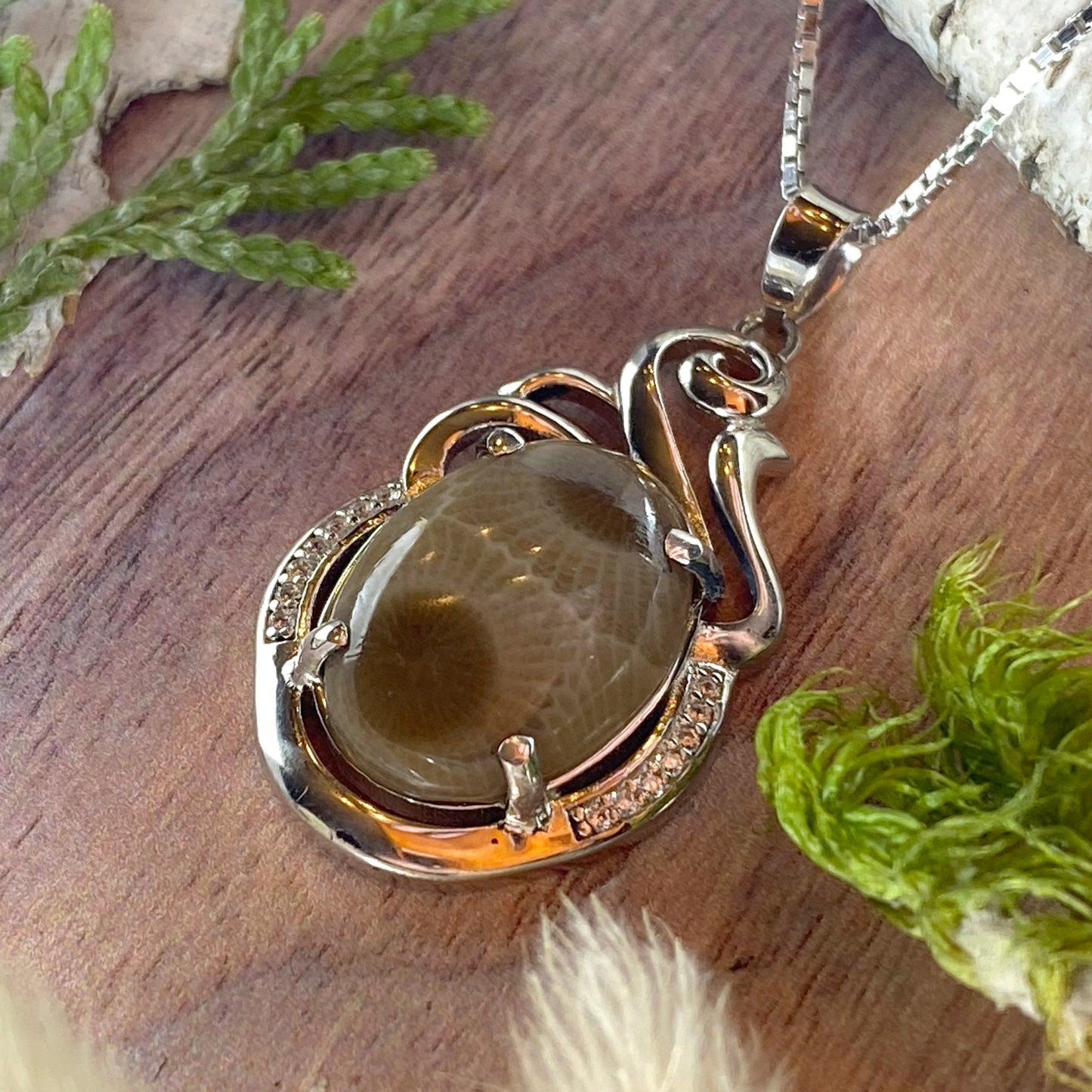 Petoskey Stone Pendant Necklace Front View III - Stone Treasures by the Lake