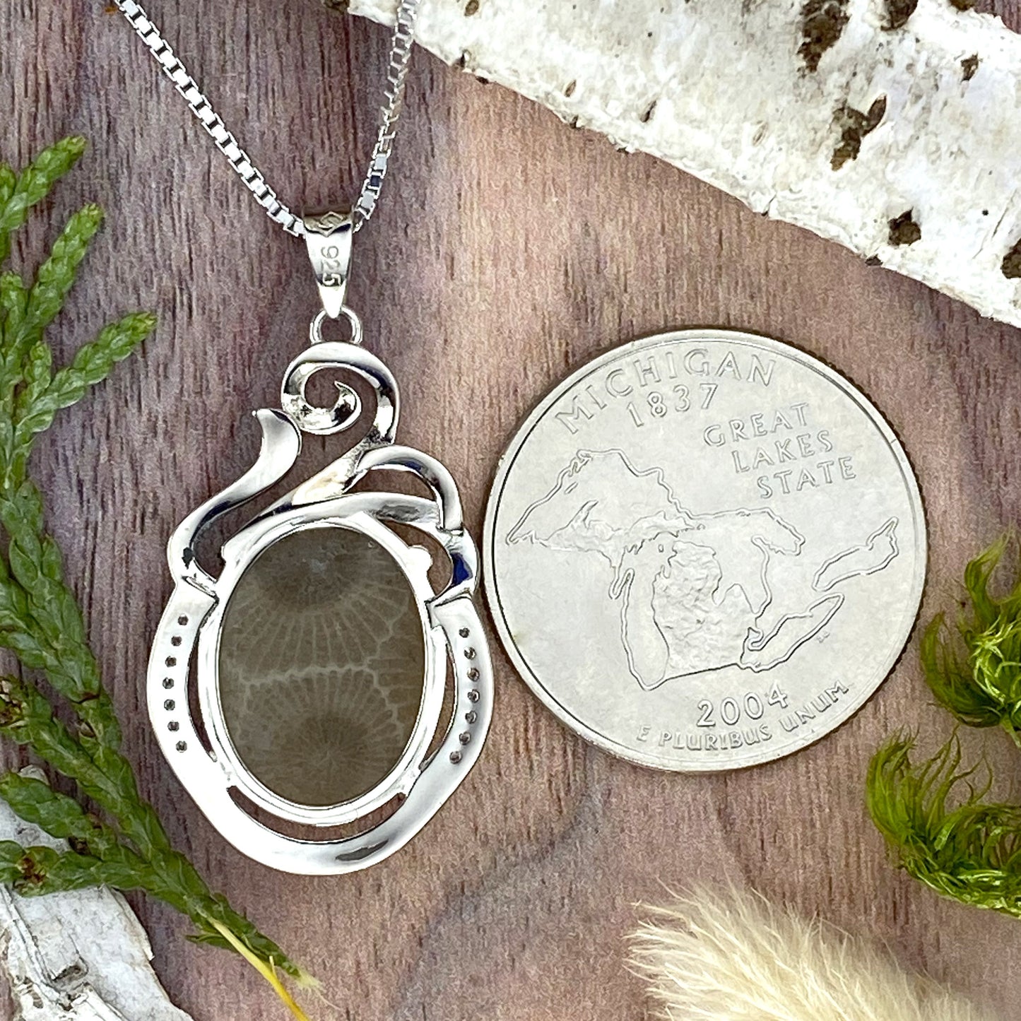 Petoskey Stone Pendant Necklace Back View - Stone Treasures by the Lake
