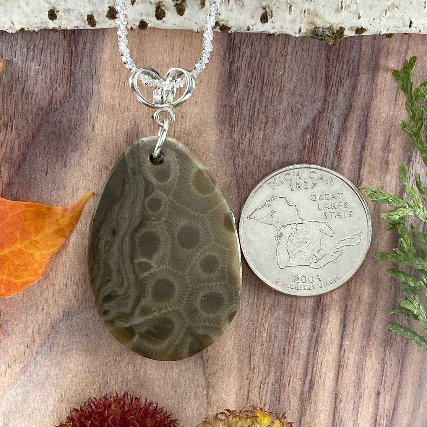 Petoskey Stone Seahorse Charm Pendant Back View - Stone Treasures by the Lake