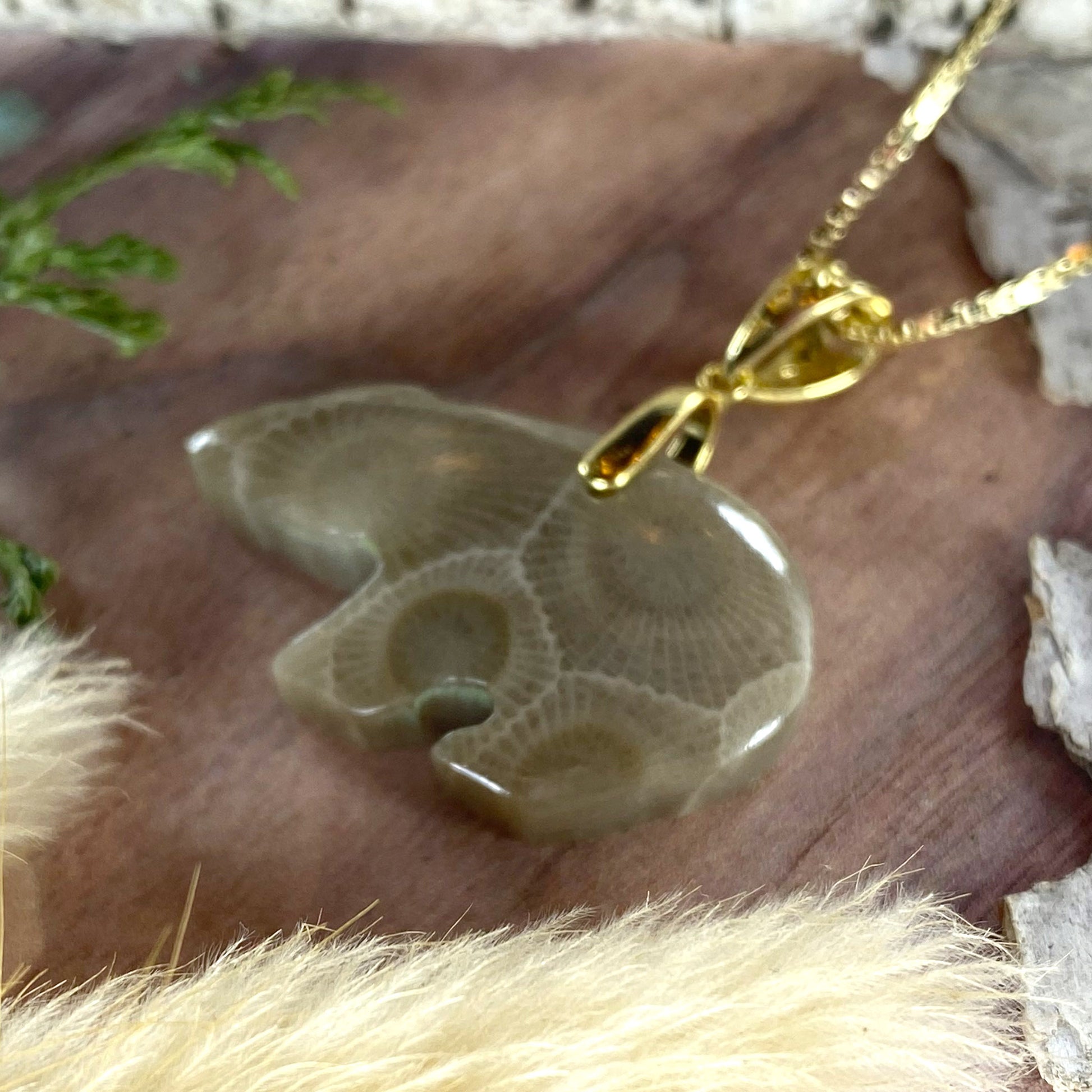 Petoskey Stone Bear Pendant Necklace Front View III - Stone Treasures by the Lake