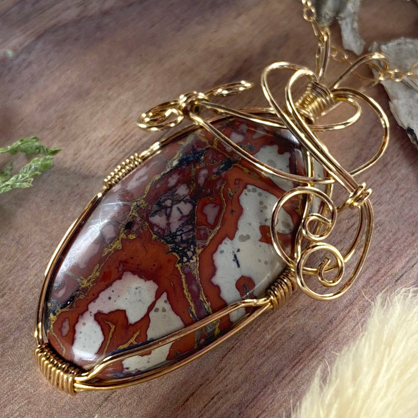 Inca Blanket Rhyolite Wire-Wrapped Necklace Front View III - Stone Treasures by the Lake