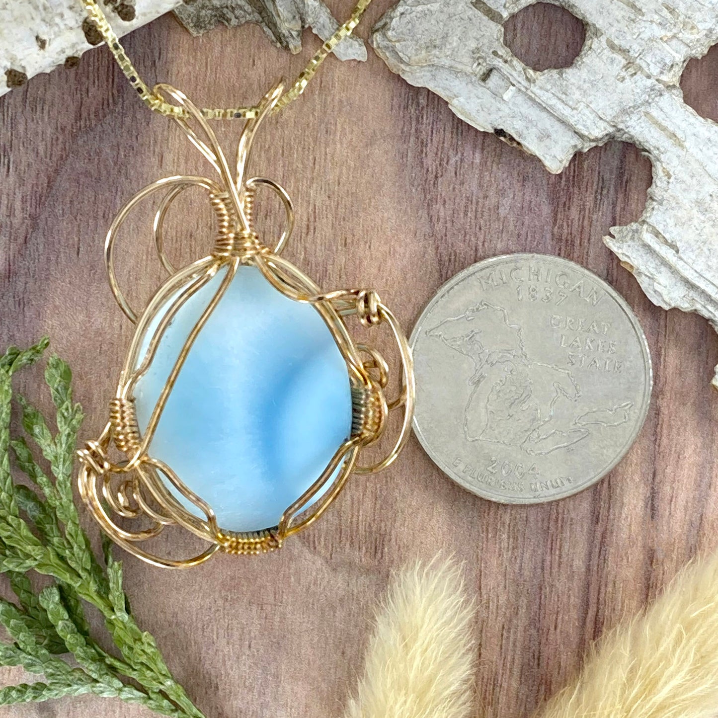 Larimar Wire-Wrapped Necklace Back View - Stone Treasures by the Lake