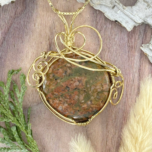 Granite Wire-Wrapped Necklace Front View - Stone Treasures by the Lake