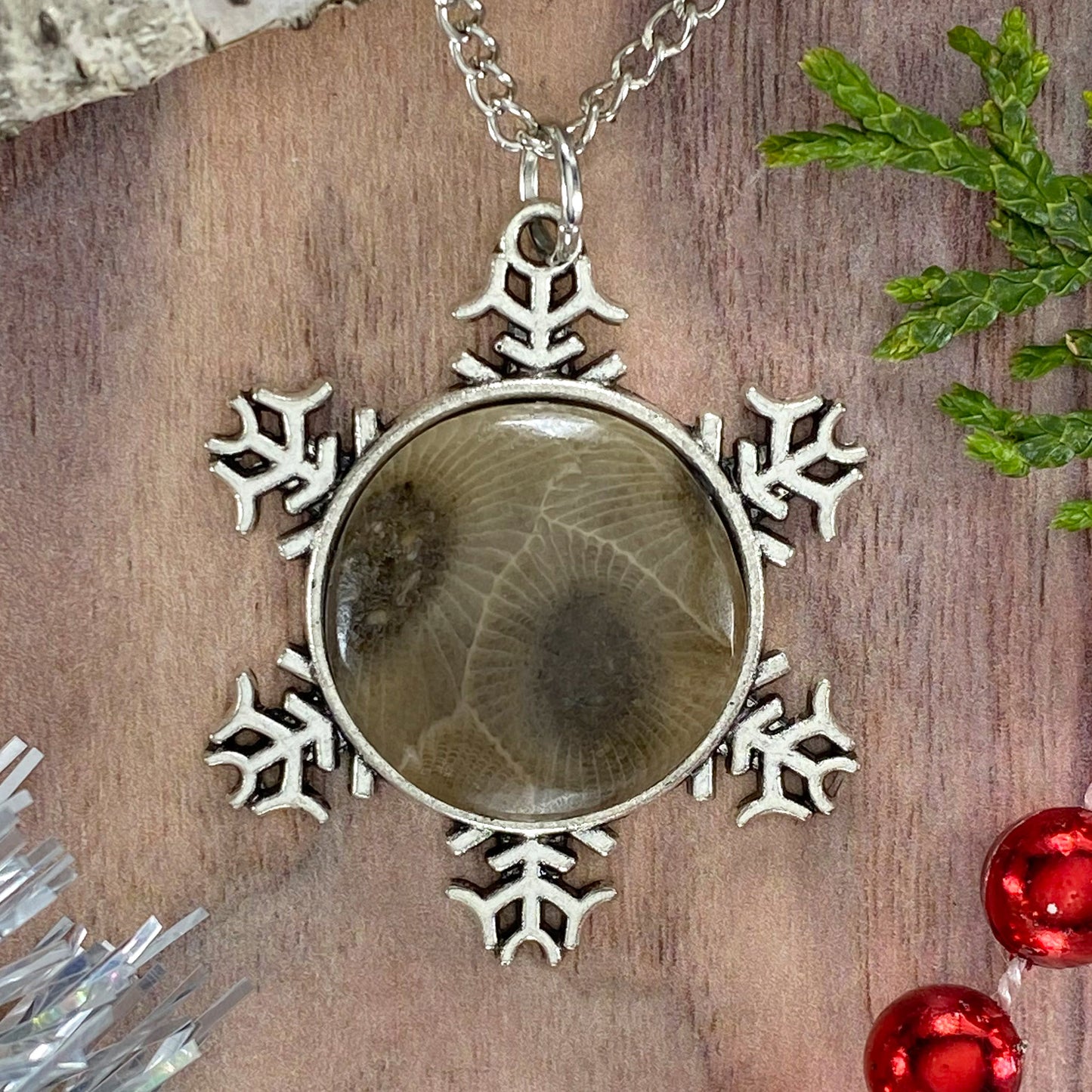 Petoskey Stone Snowflake Pendant Necklace D - Stone Treasures by the Lake