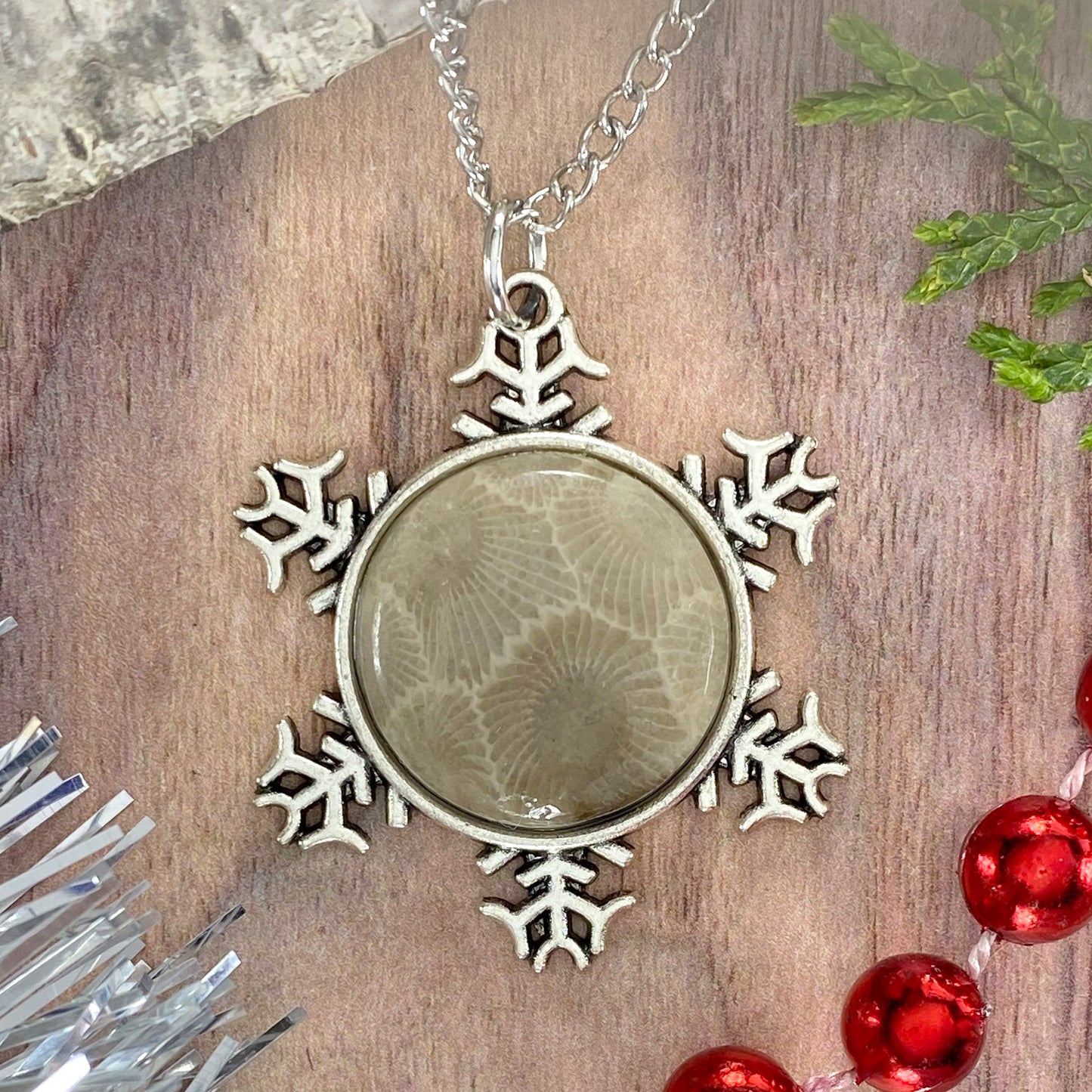 Petoskey Stone Snowflake Pendant Necklace J - Stone Treasures by the Lake