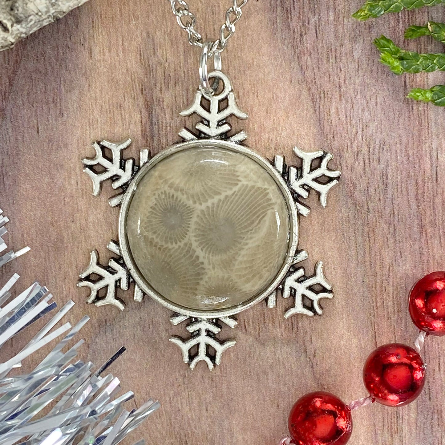 Petoskey Stone Snowflake Pendant Necklace N - Stone Treasures by the Lake