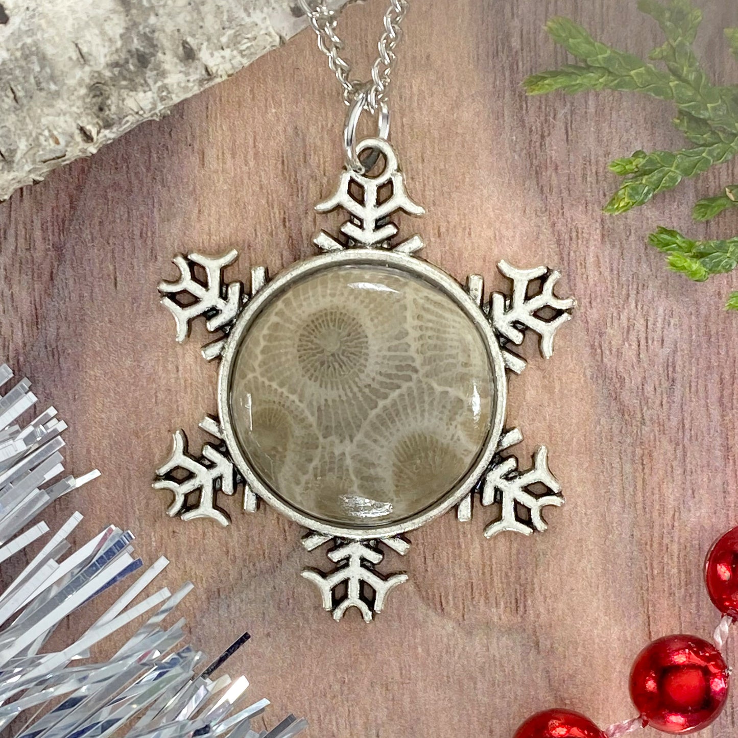 Petoskey Stone Snowflake Pendant Necklace O - Stone Treasures by the Lake