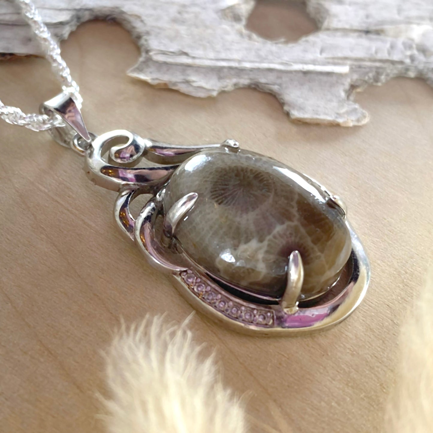 Petoskey Stone Pendant Necklace Front View - Stone Treasures by the Lake