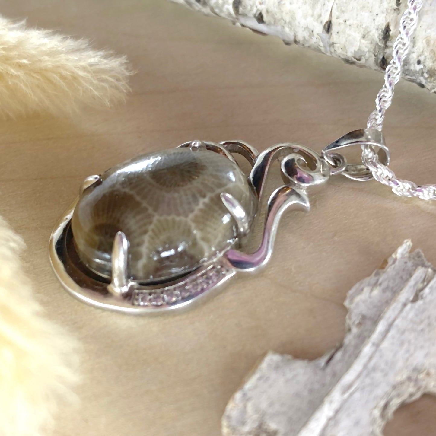 Petoskey Stone Pendant Necklace Front View - Stone Treasures by the Lake
