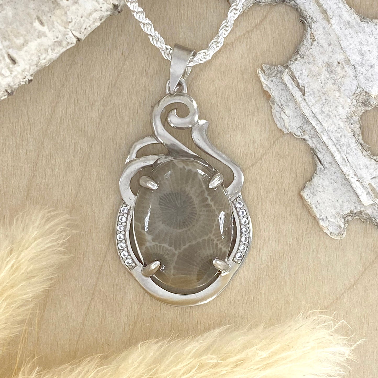 Petoskey Stone Pendant Necklace Front View - Stone Treasures by the Lake