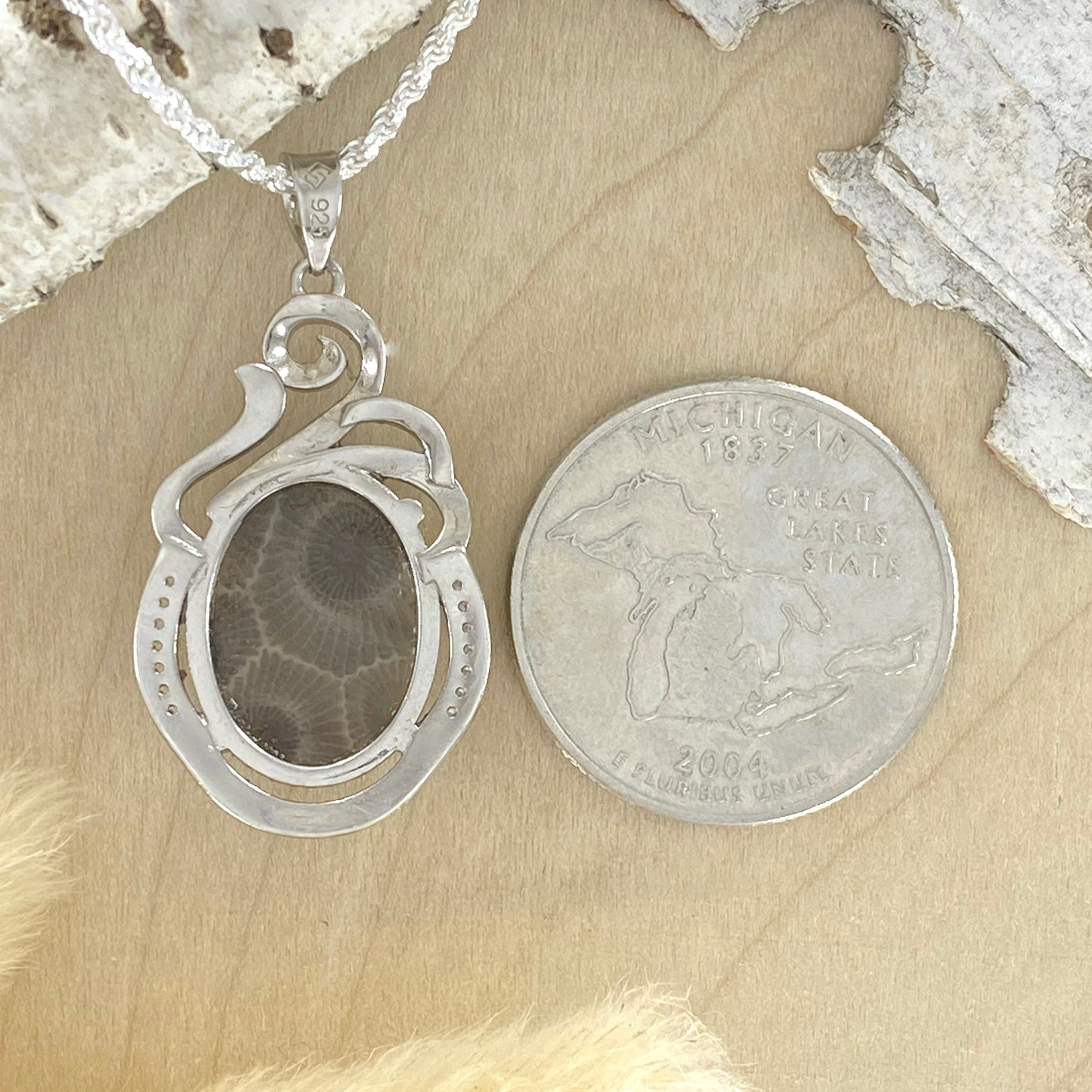 Petoskey Stone Pendant Necklace Back View - Stone Treasures by the Lake