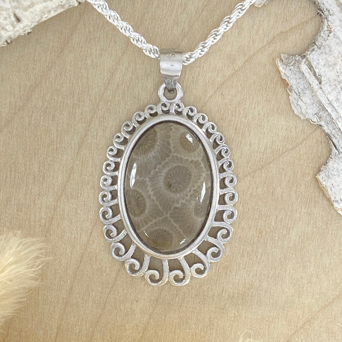 Petoskey Stone Pendant Necklace Front View - Stone Treasures by the Lake
