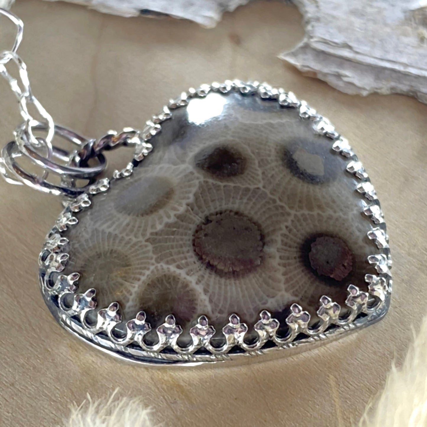 Petoskey Stone Heart Pendant Necklace - Stone Treasures by the Lake