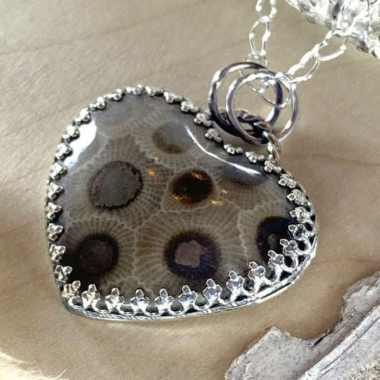 Petoskey Stone Heart Pendant Necklace - Stone Treasures by the Lake