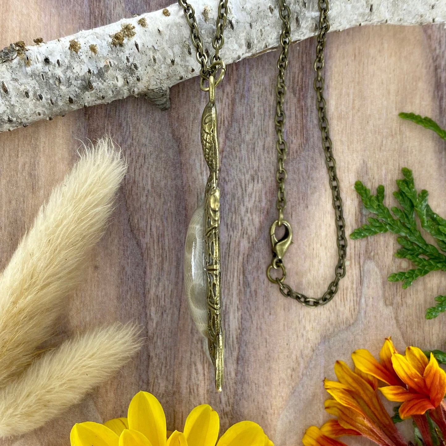 Petoksey Stone Turtle Pendant Necklace Side View - Stone Treasures by the Lake