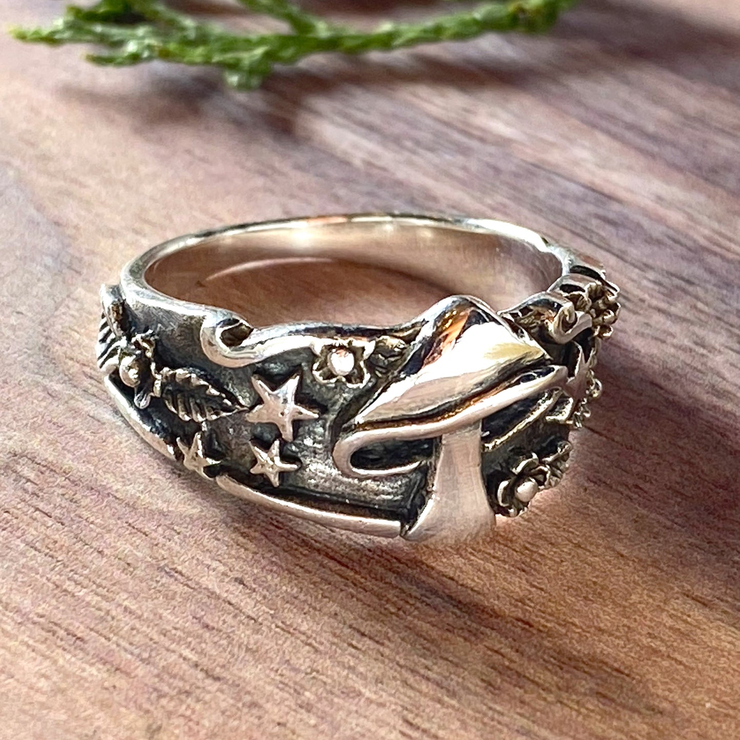 Mushroom and Stars Ring Front View III - Stone Treasures by the Lake