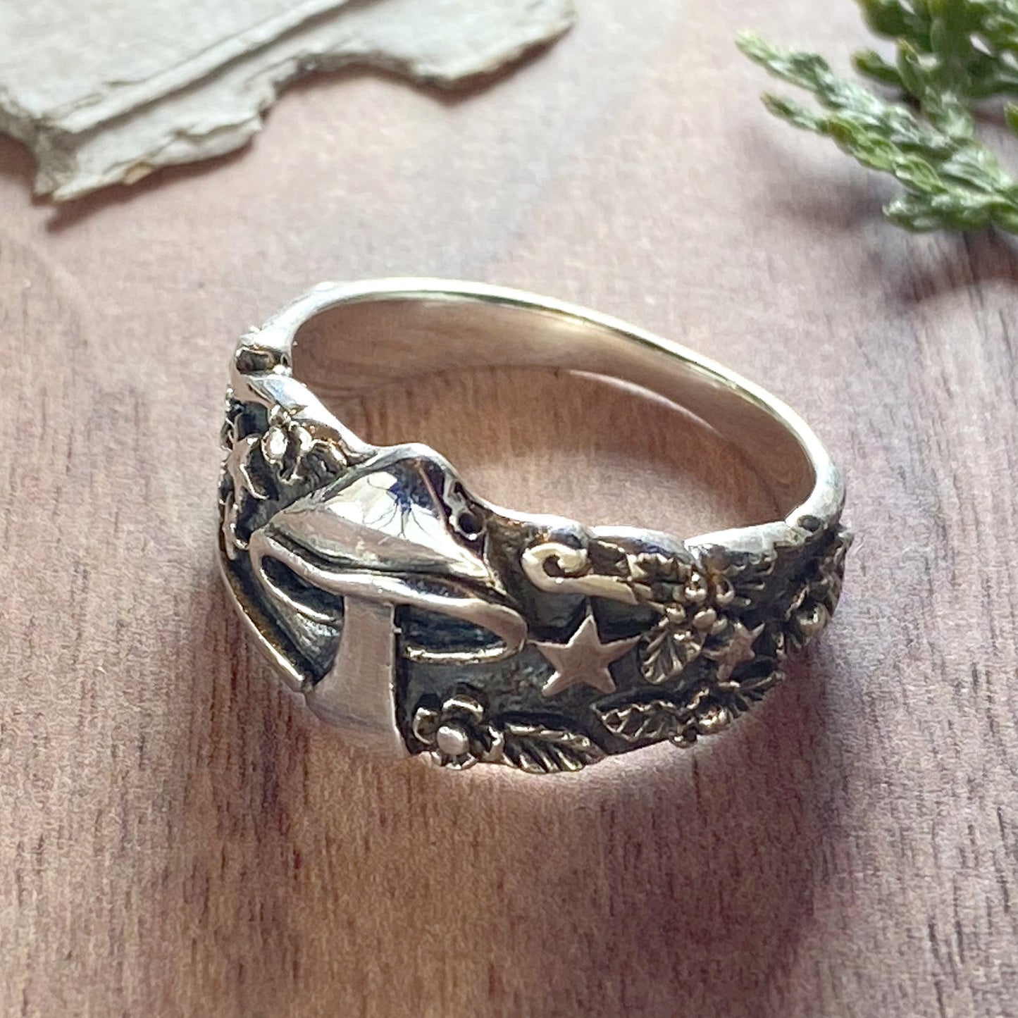 Mushroom and Stars Ring Front View II - Stone Treasures by the Lake