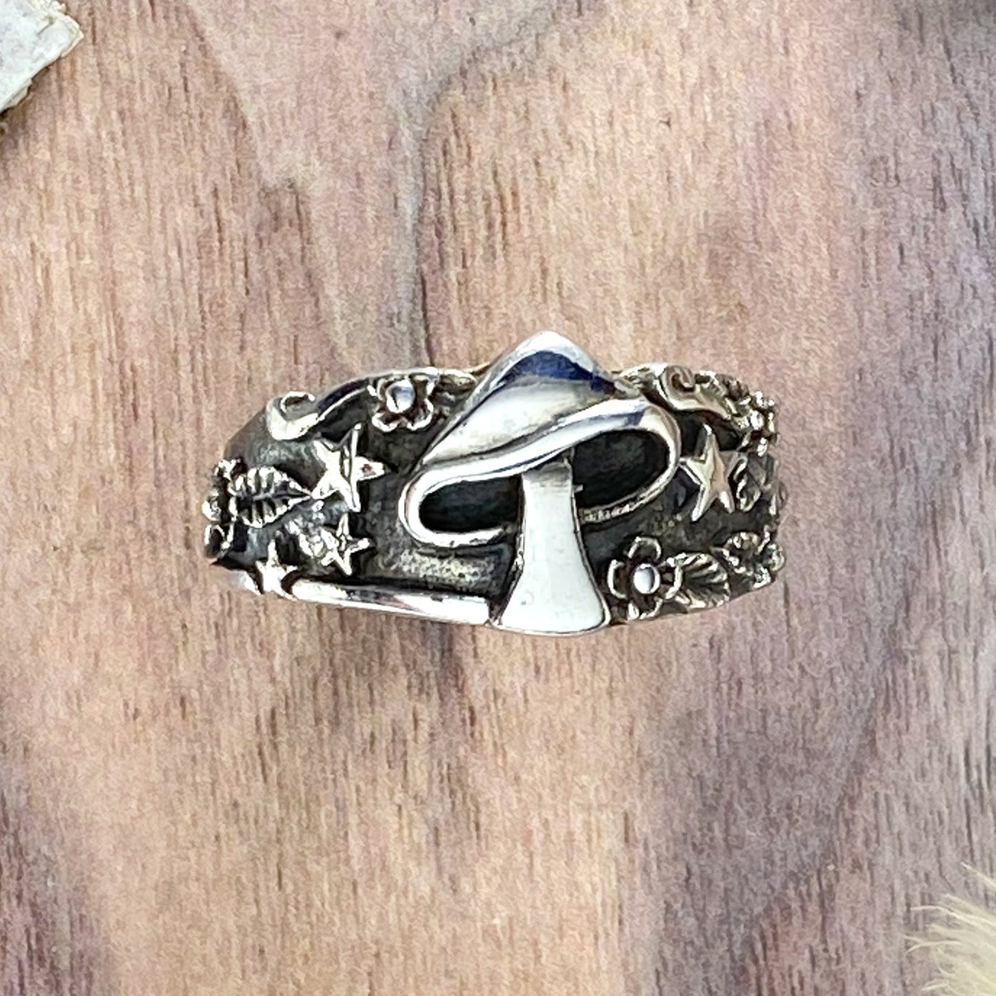 Mushroom and Stars Ring Front View - Stone Treasures by the Lake