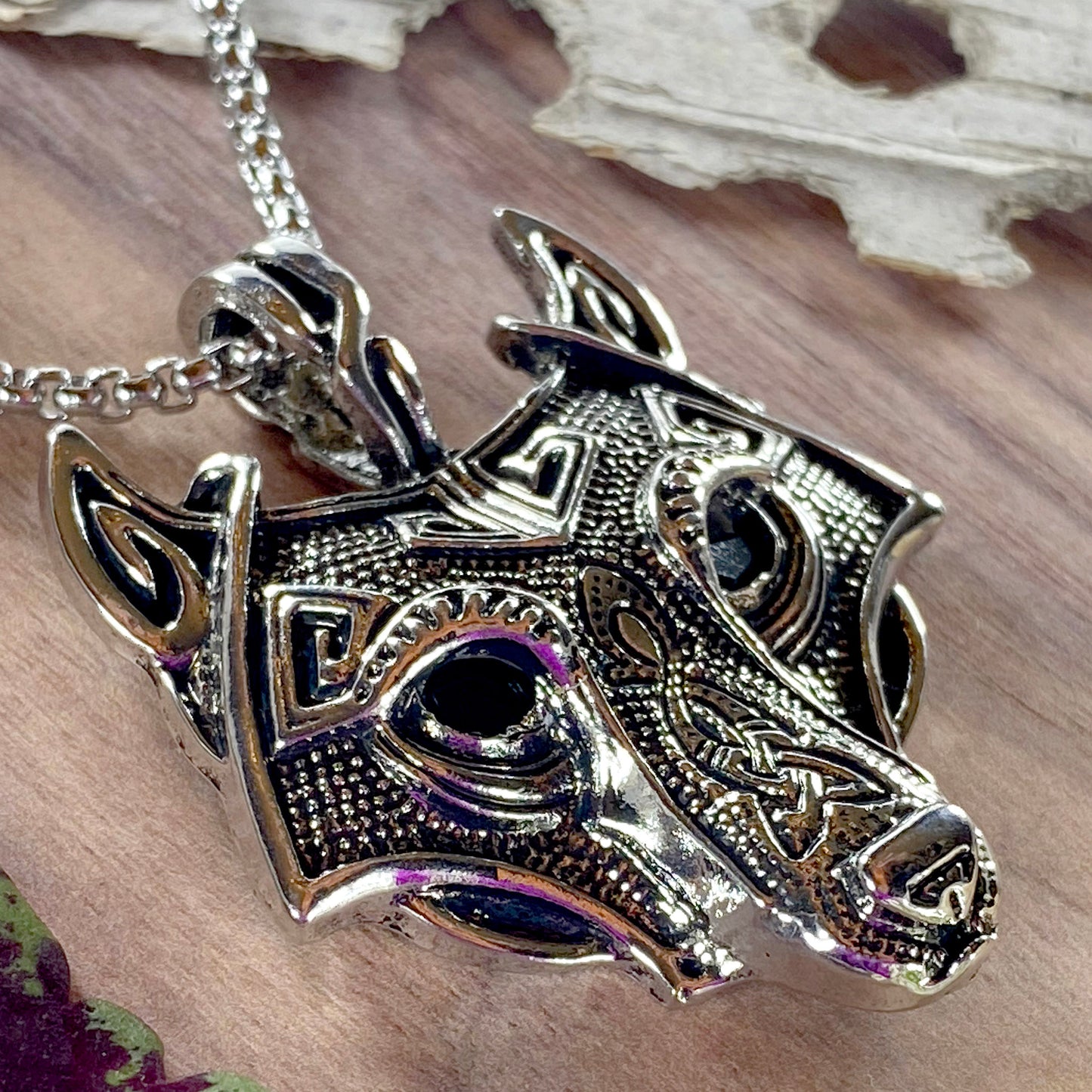 Wolf Pendant Necklace Front View II - Stone Treasures by the Lake