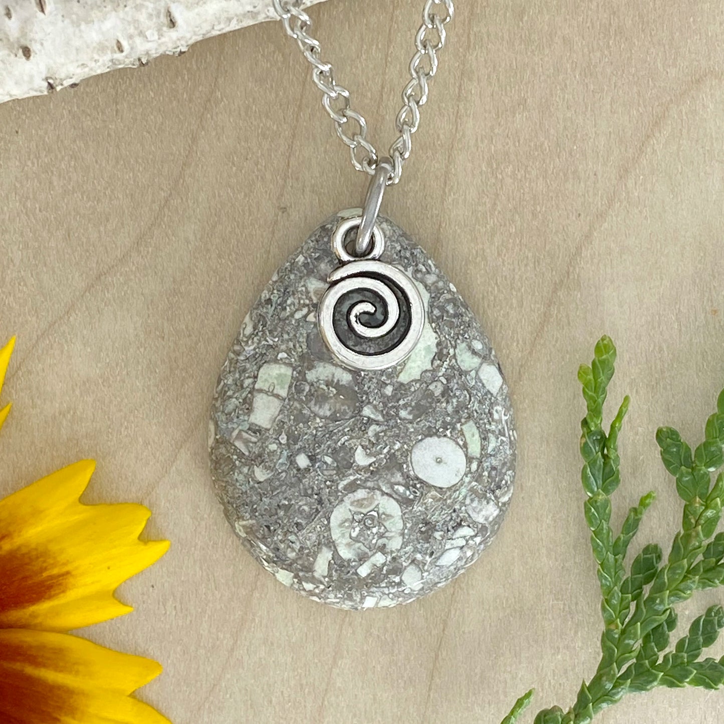 Crinoid Fossil Swirl Pendant Necklace - Stone Treasures by the Lake