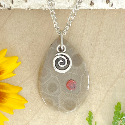 Petoskey Stone Swirl Pendant Necklace - Stone Treasures by the Lake