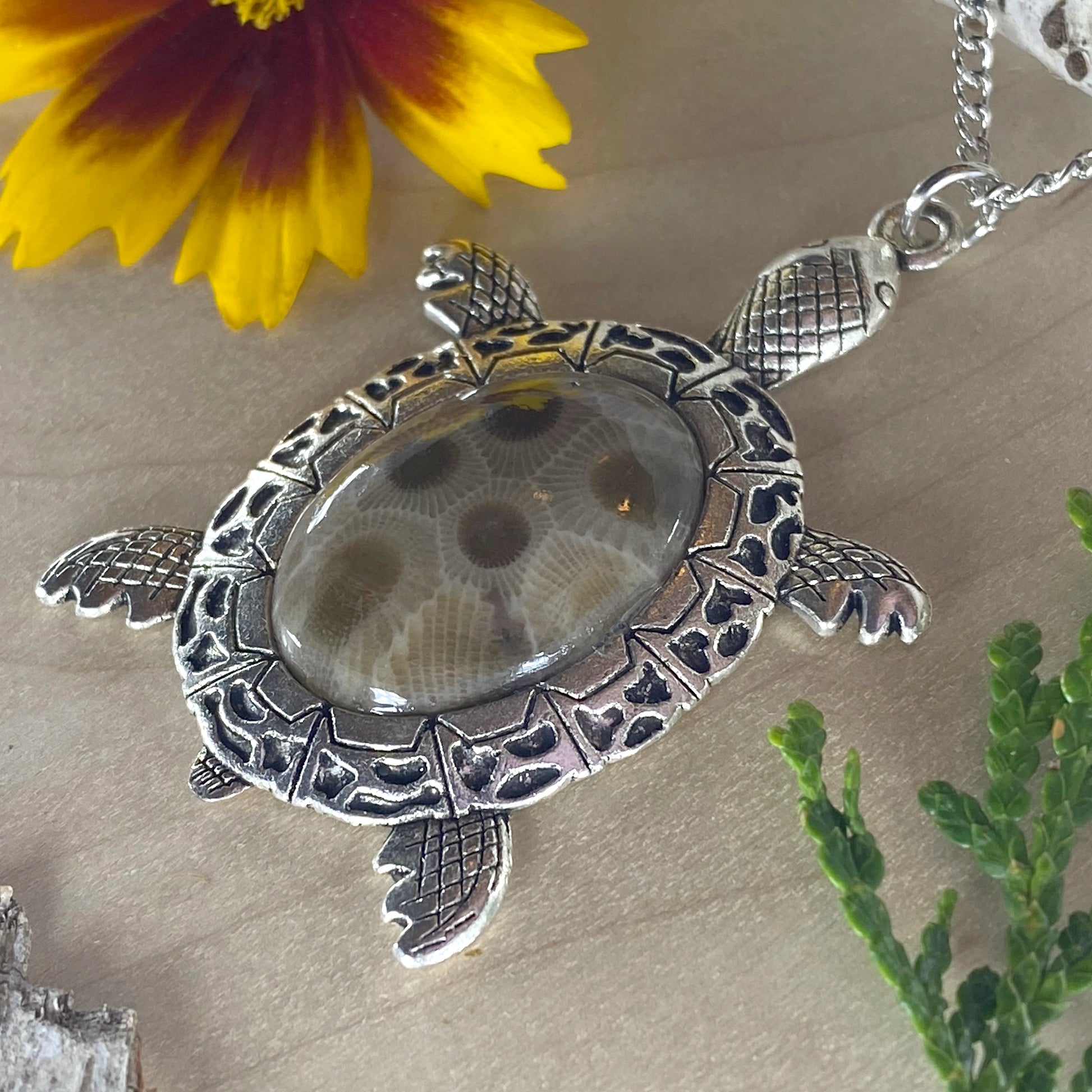 Petoskey Stone Turtle Pendant Necklace - Stone Treasures by the Lake