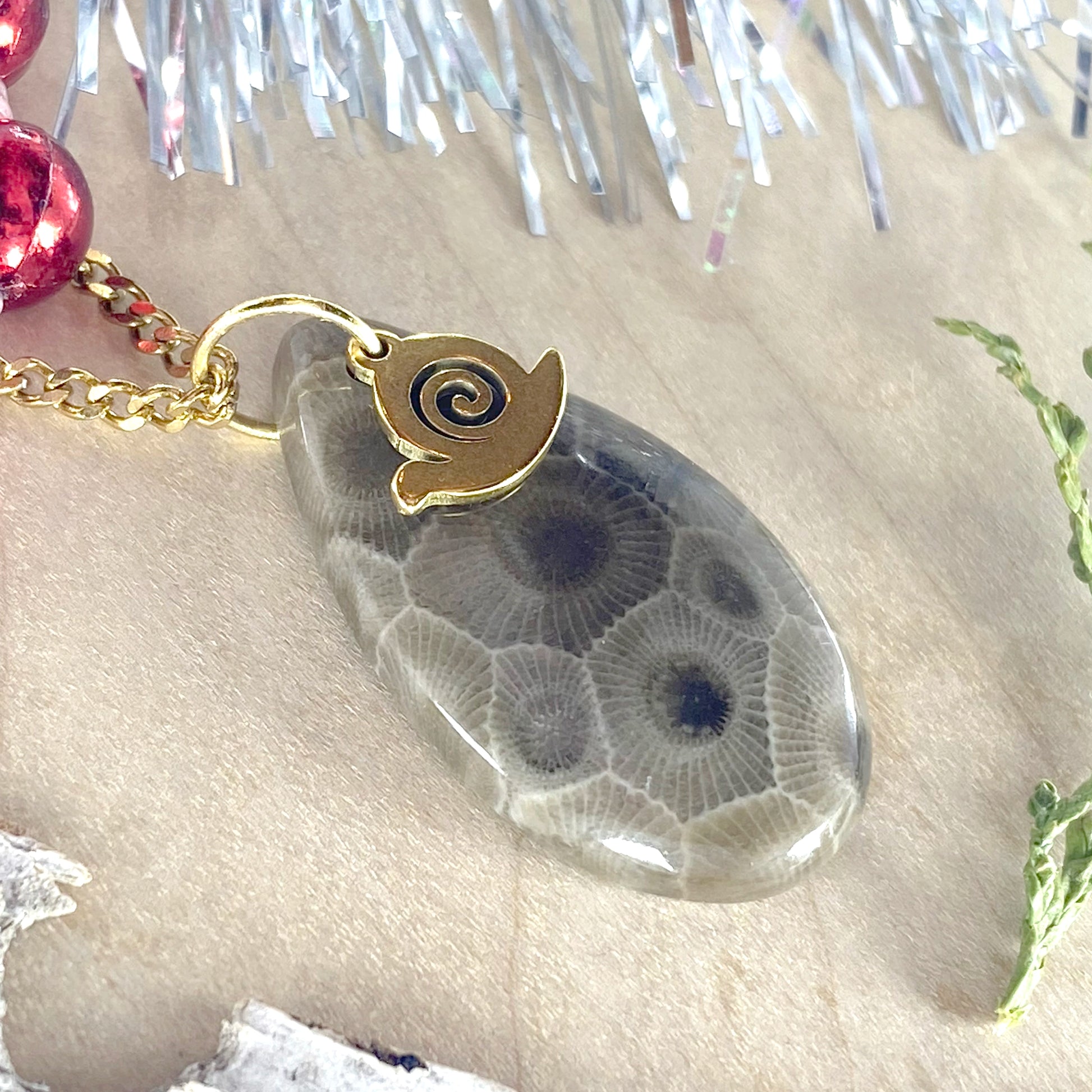 Petoskey Stone Snail Pendant Necklace - Stone Treasures by the Lake